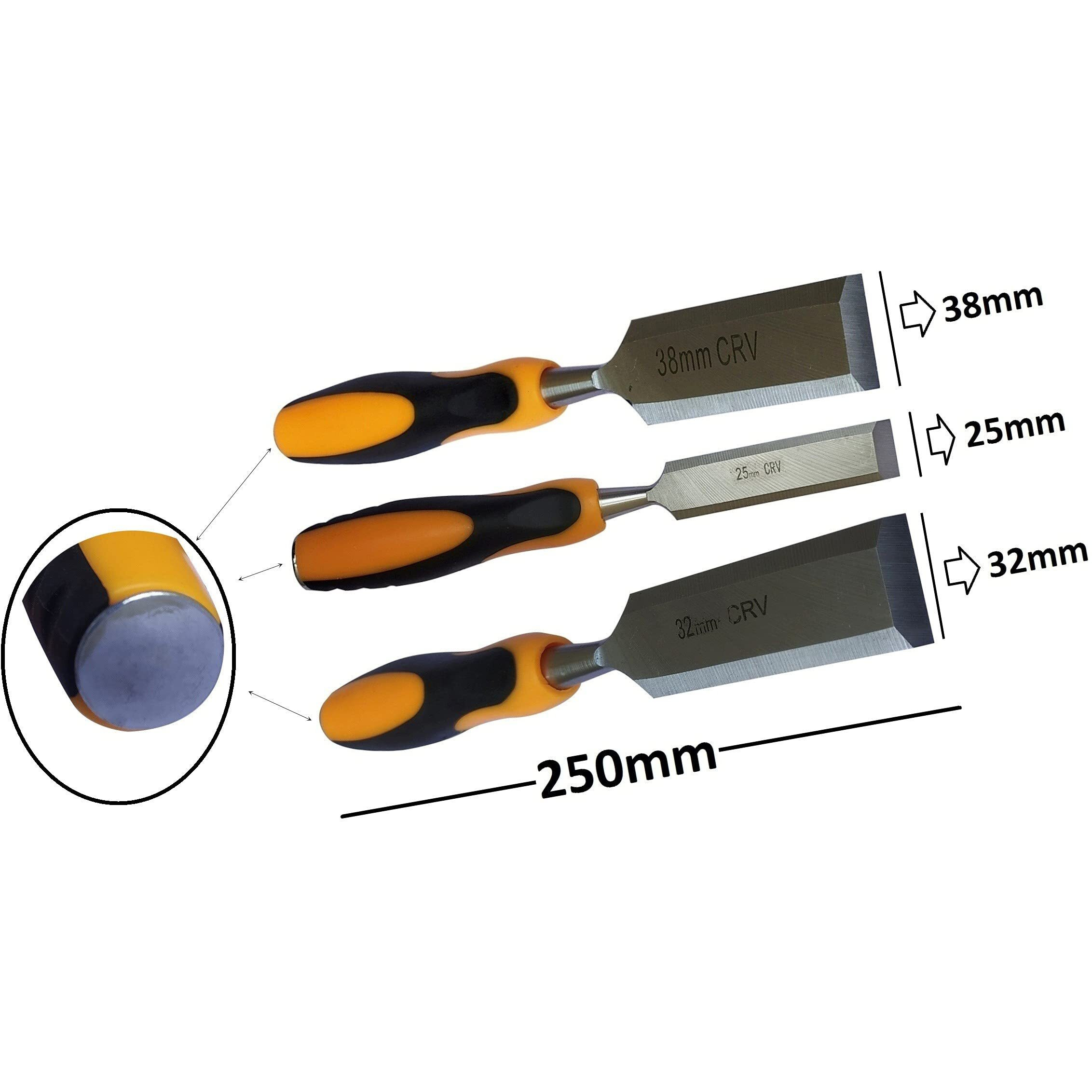 Inditrust 3 Pcs Wood Chisel Set With Striking Head And Comfortable Grip - Bevel Edge, Chromium-Vanadium Steel Blades, 25Mm, 32Mm, 38Mm
