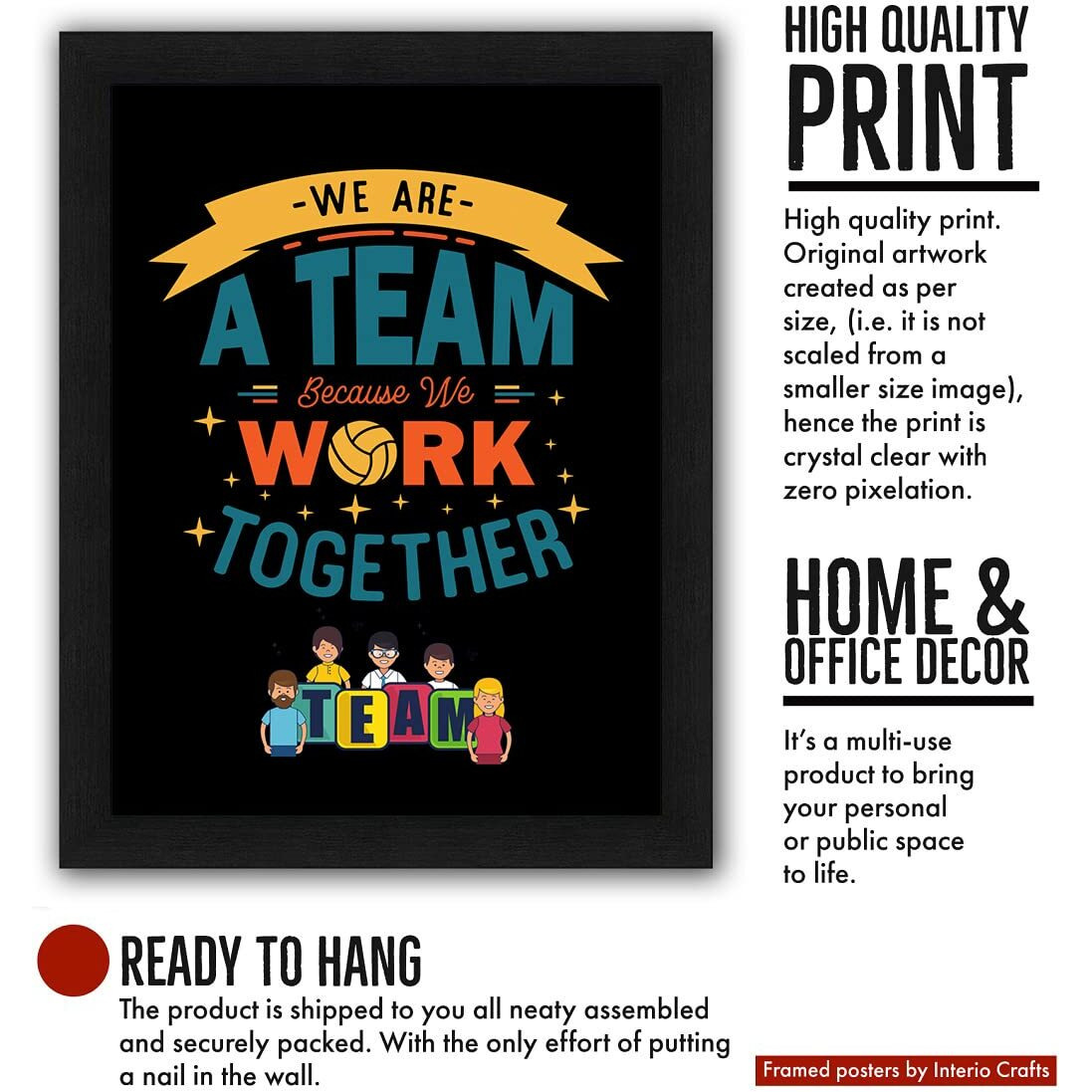 Interio Crafts - Team Work Motivational Wall Frames - Motivational Frames For Office Wall Decor - Inspirational Quotes Framed Poster - Synthetic Wood - 13 X 10 Inches