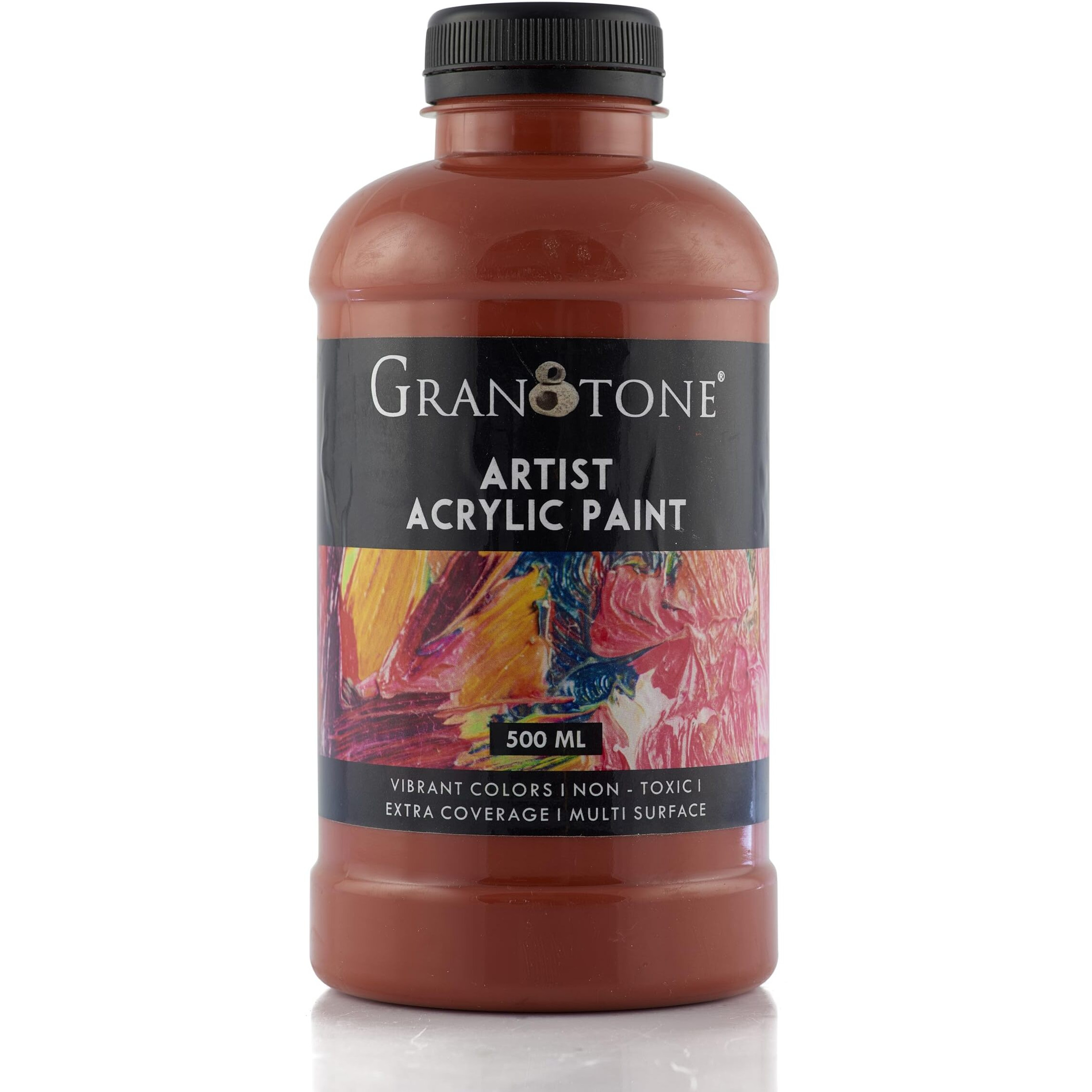 Granotone Acrylic Colour Art And Craft Paint, Diy, Rich Pigment, Non-Cracking For Canvas, Wood, Leather, Earthenware, Metal - 500 Ml (Terracotta), Black