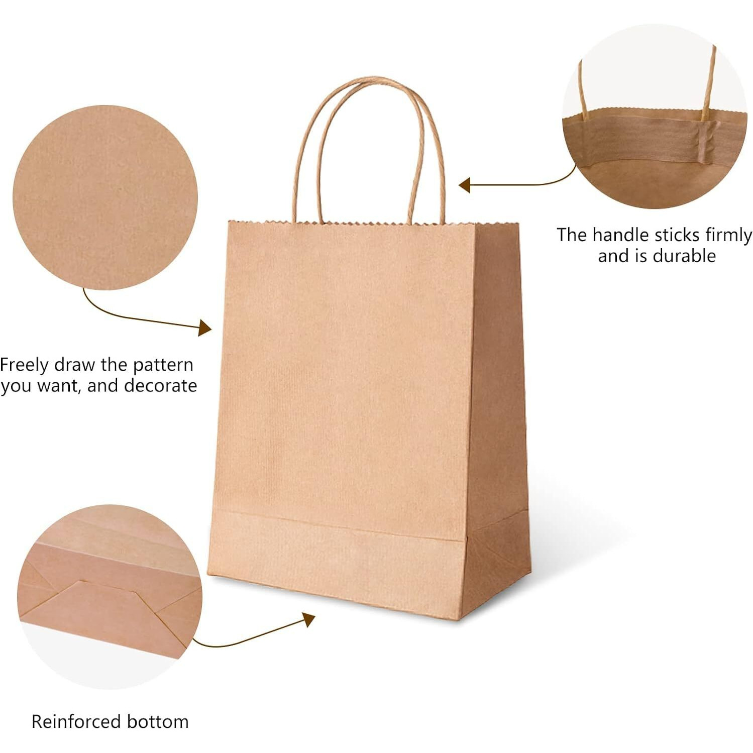 Aakriti Gift Bags Paper Gift Bags Brown Paper Bags With Handles Bulk Wedding Party Favor Bags, Kraft Grocery Shopping Bags, Retail Merchandise Bags (10&quotX4&quotX12.5" Inch, Pack Of 100 Pcs)