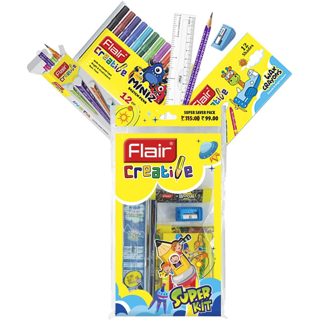 Flair Creative Series Super Smart Kit | Combination Smart Kit For Your Creative Need | Use For Writing, Colouring, Drawing & Shading | Stationery Kit Ideal For Gifting | Pack Of 1 Kit