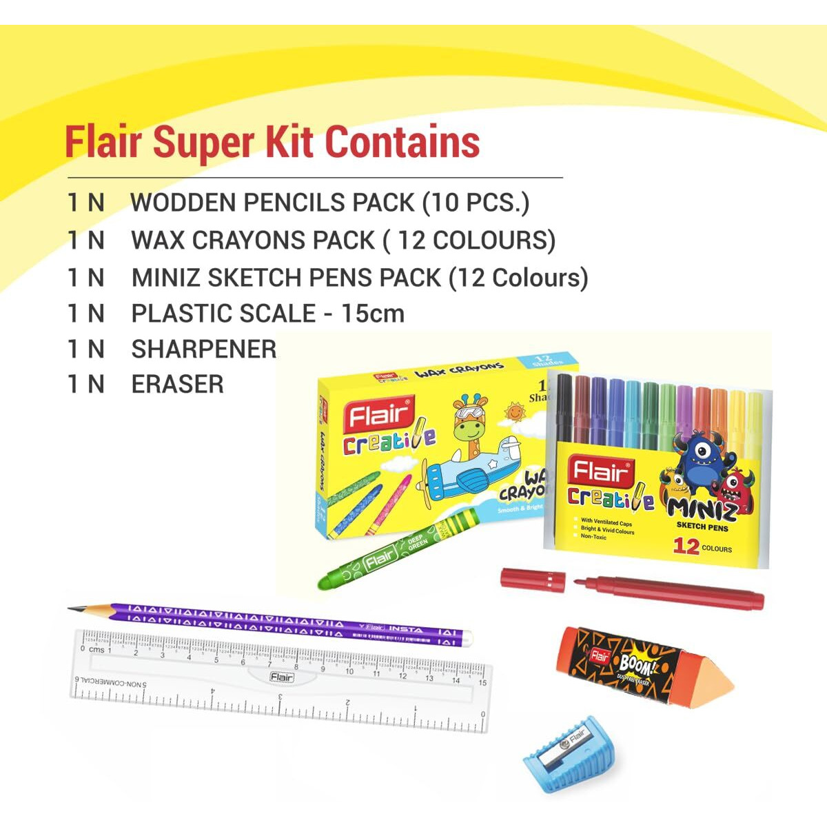 Flair Creative Series Super Smart Kit | Combination Smart Kit For Your Creative Need | Use For Writing, Colouring, Drawing & Shading | Stationery Kit Ideal For Gifting | Pack Of 1 Kit