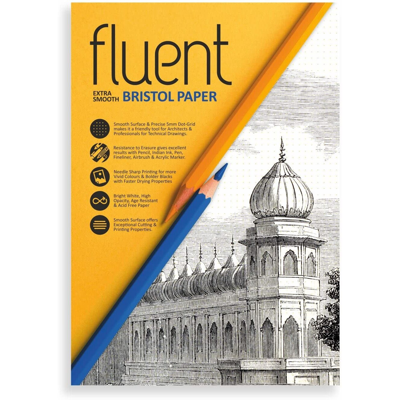 Anupam Fluent Bristol Paper Pad Extra Smooth Bristol Paper Pads A3 20 Sheets 200 Gsm Paper Ideal For Animations, Designing, Suitable For Pencil, Ink Pen, Charcoal & Crayons