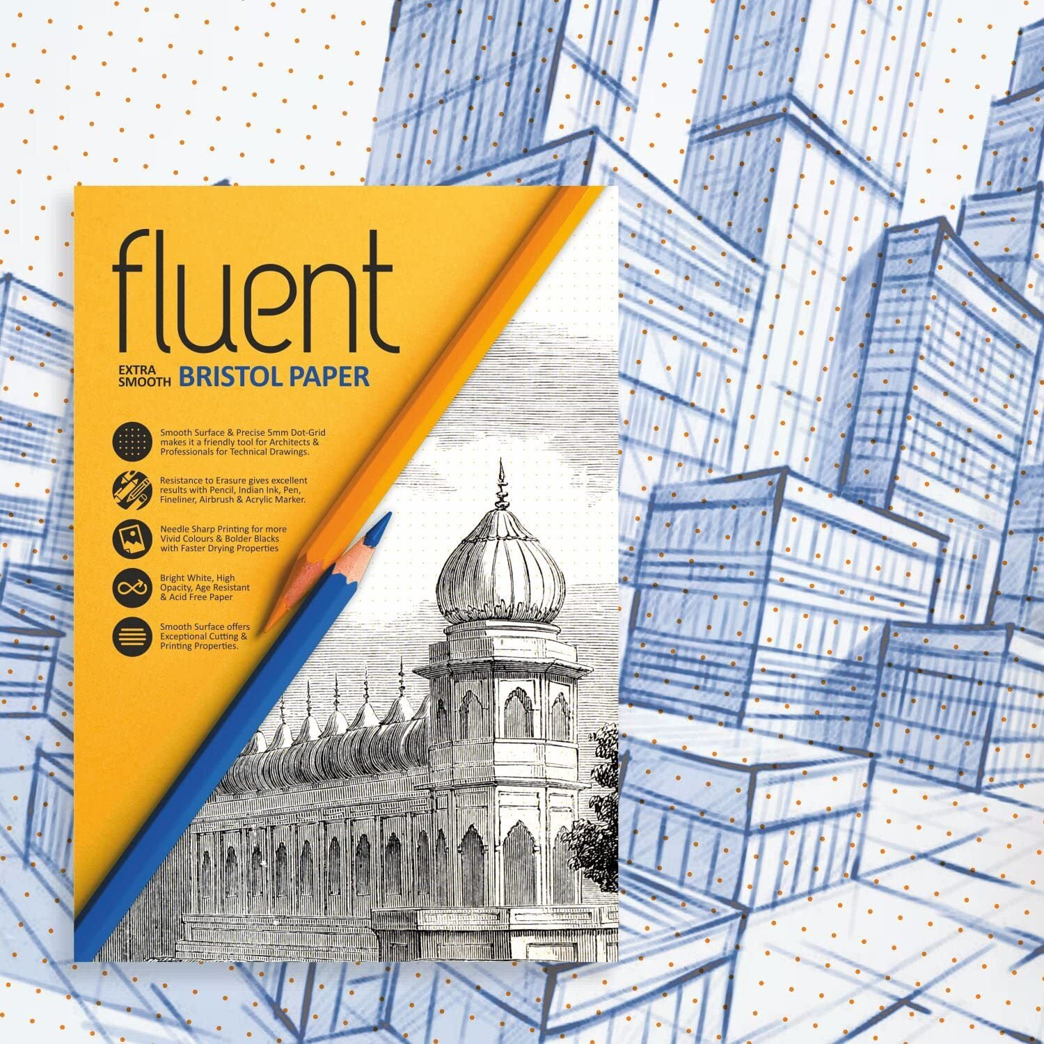 Anupam Fluent Bristol Paper Pad Extra Smooth Bristol Paper Pads A3 20 Sheets 200 Gsm Paper Ideal For Animations, Designing, Suitable For Pencil, Ink Pen, Charcoal & Crayons
