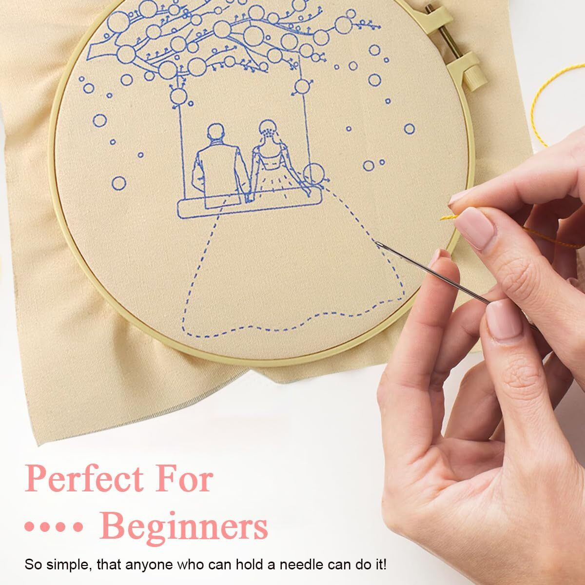 Hasthip Diy Embroidery Art Craft Kit Romantic Rose New Couple Diy Embroidery Desk Decoration Beginners Diy Wedding Gift, Includes Color Yarns, Needles, 20Cm Dia Embroidery Hoop, Tutorial Instruction