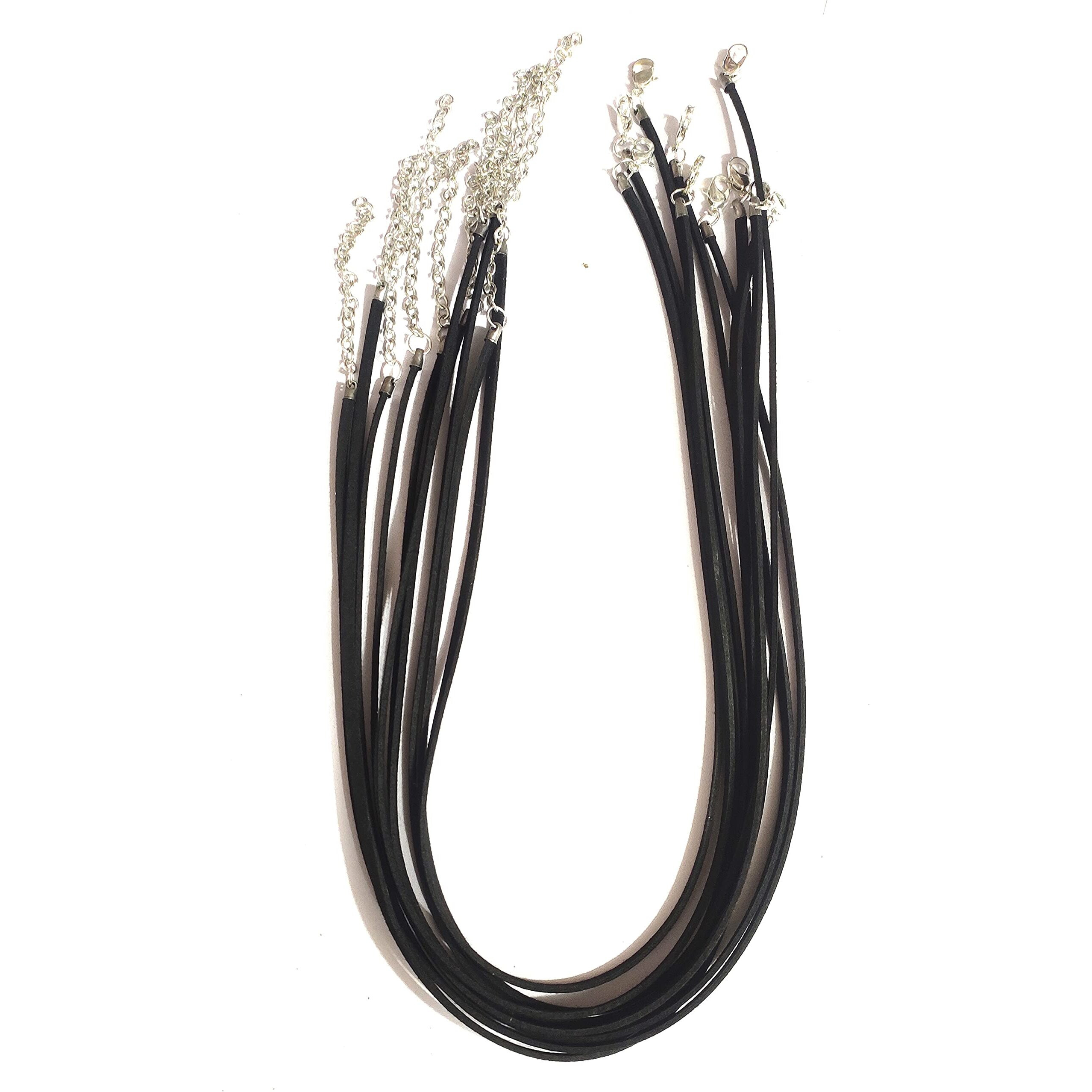 Omx Suede Korean Leather Necklace Cord With Lobster Clasp For Jewelry Making With 2" Chain Extension End (Size -17 Inches Long) (10Pc) (Black)
