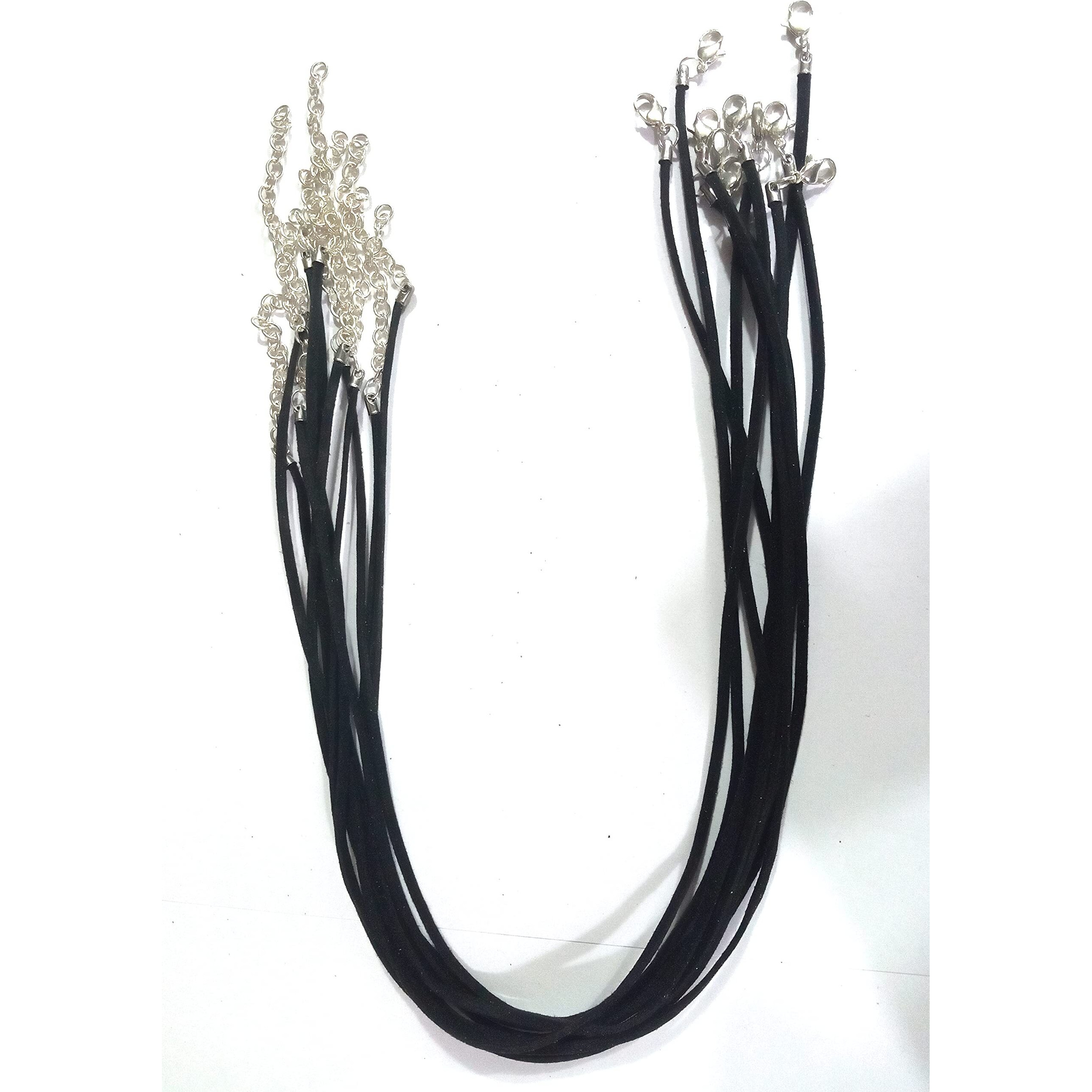 Omx Suede Korean Leather Necklace Cord With Lobster Clasp For Jewelry Making With 2" Chain Extension End (Size -17 Inches Long) (10Pc) (Black)
