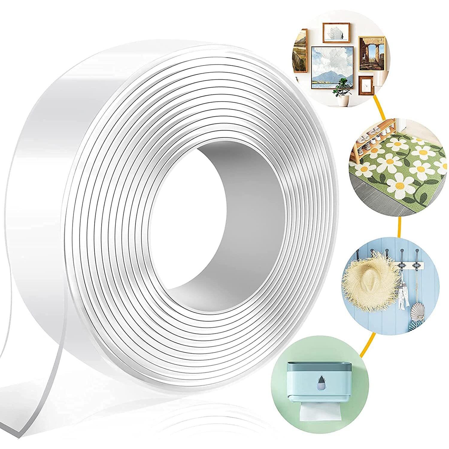 Hexwell Double Sided Tape,3 Meter Self Adhesive Tape,Multipurpose Removable Traceless Mounting Adhesive Tape For Walls,Washable Reusable Strong Sticky Strips Grip Tape