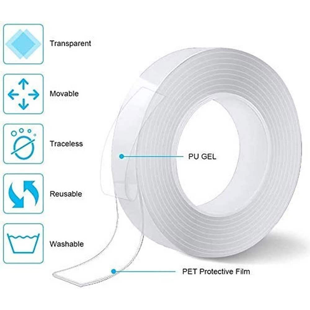 Hexwell Double Sided Tape,3 Meter Self Adhesive Tape,Multipurpose Removable Traceless Mounting Adhesive Tape For Walls,Washable Reusable Strong Sticky Strips Grip Tape