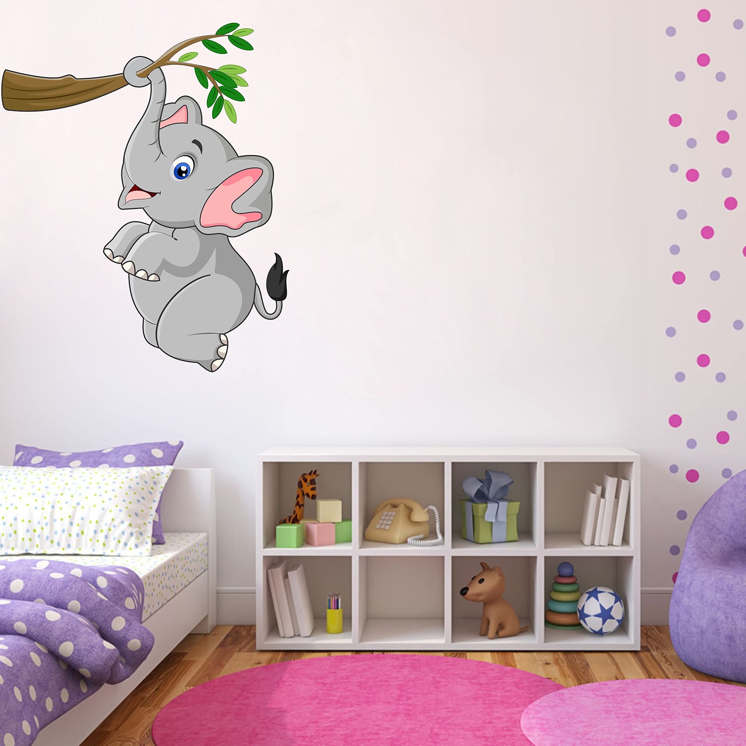 Dreamkraft Hanging Elephant On Tree Branch Animal, Botanical Wall Sticker (Multicolor Pvc Vinyl 94 X 79Cm)