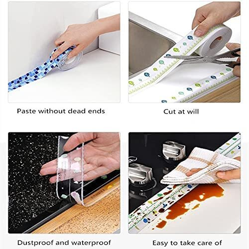 Ravirandal Waterproof Tape For Kitchen Sink Oil Proof Caulk Tape Kitchen Sink Tape Waterproof For Corner Caulk Strip Self Adhesive Sealing Tape Gap Sealer For Platform Bathroom 3.2M -1Pcs (Multi Print)