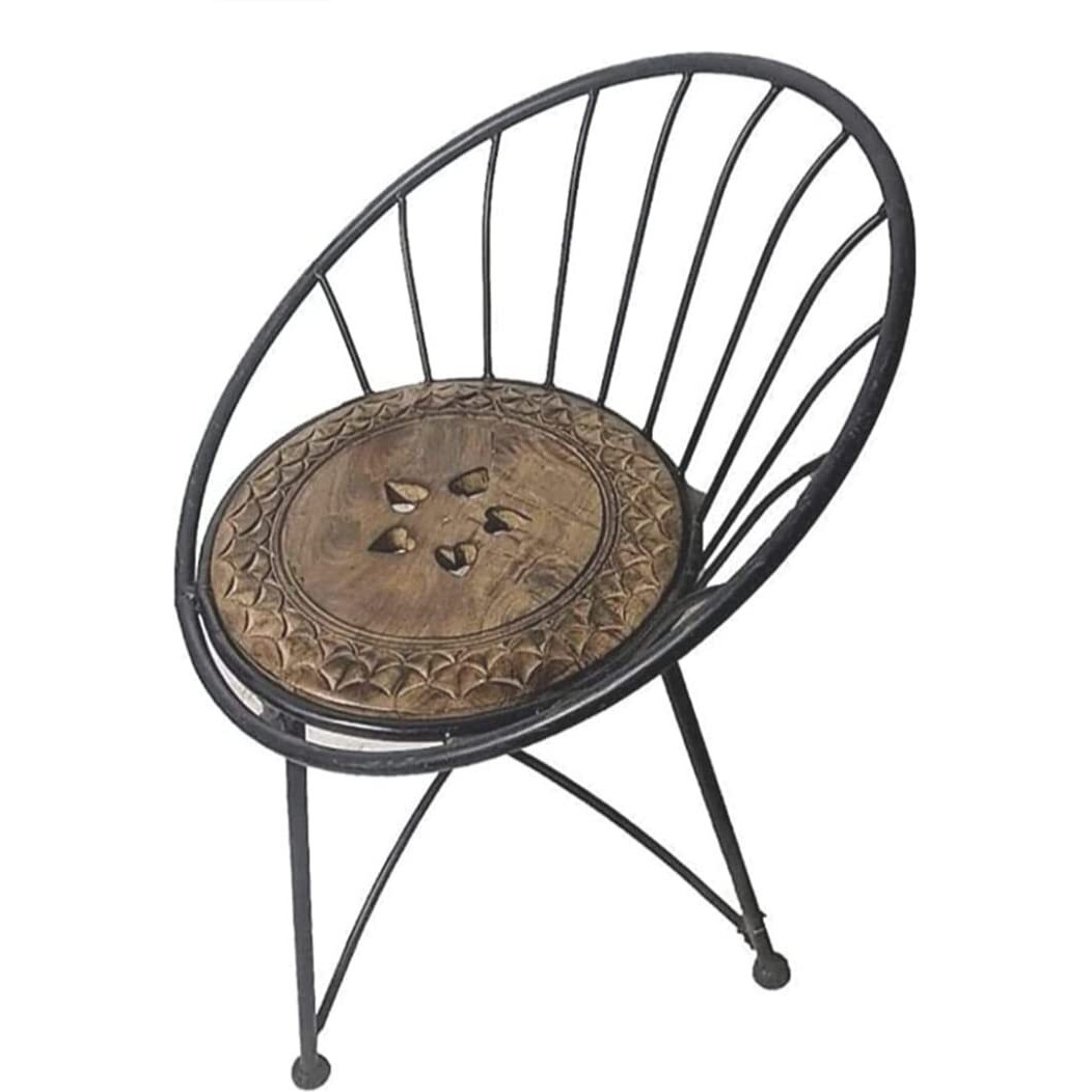 Incredible Artifacts Wooden And Iron Chair (Size 24 Inch)