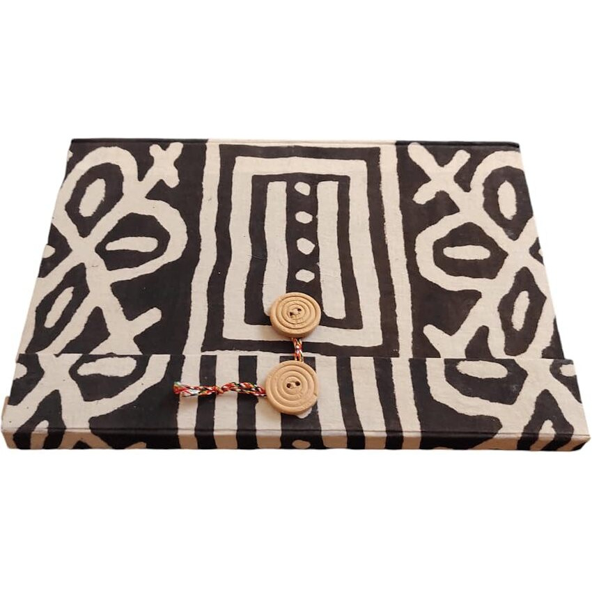 Ferra Indica Abstract Block Printed Hard Bound Fabric Sketch Books, A4 Doodle Book Handcrafted Fabric Cover, For Sketching And Writing (Dark Brown- Beige)