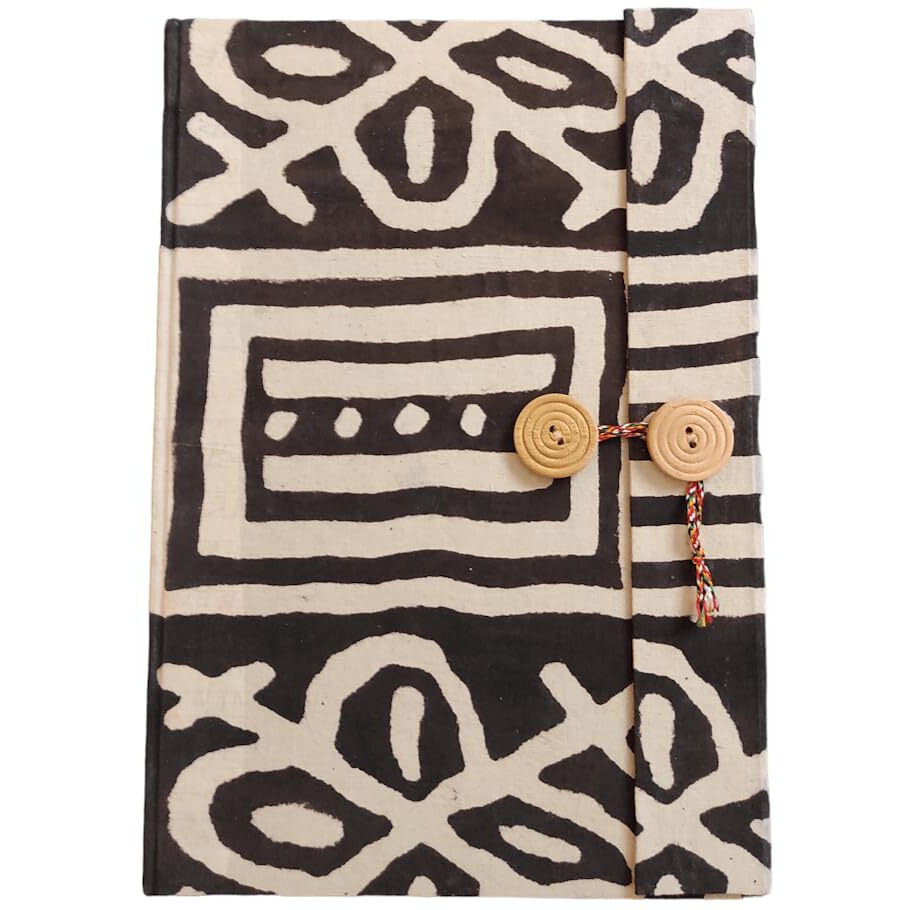 Ferra Indica Abstract Block Printed Hard Bound Fabric Sketch Books, A4 Doodle Book Handcrafted Fabric Cover, For Sketching And Writing (Dark Brown- Beige)