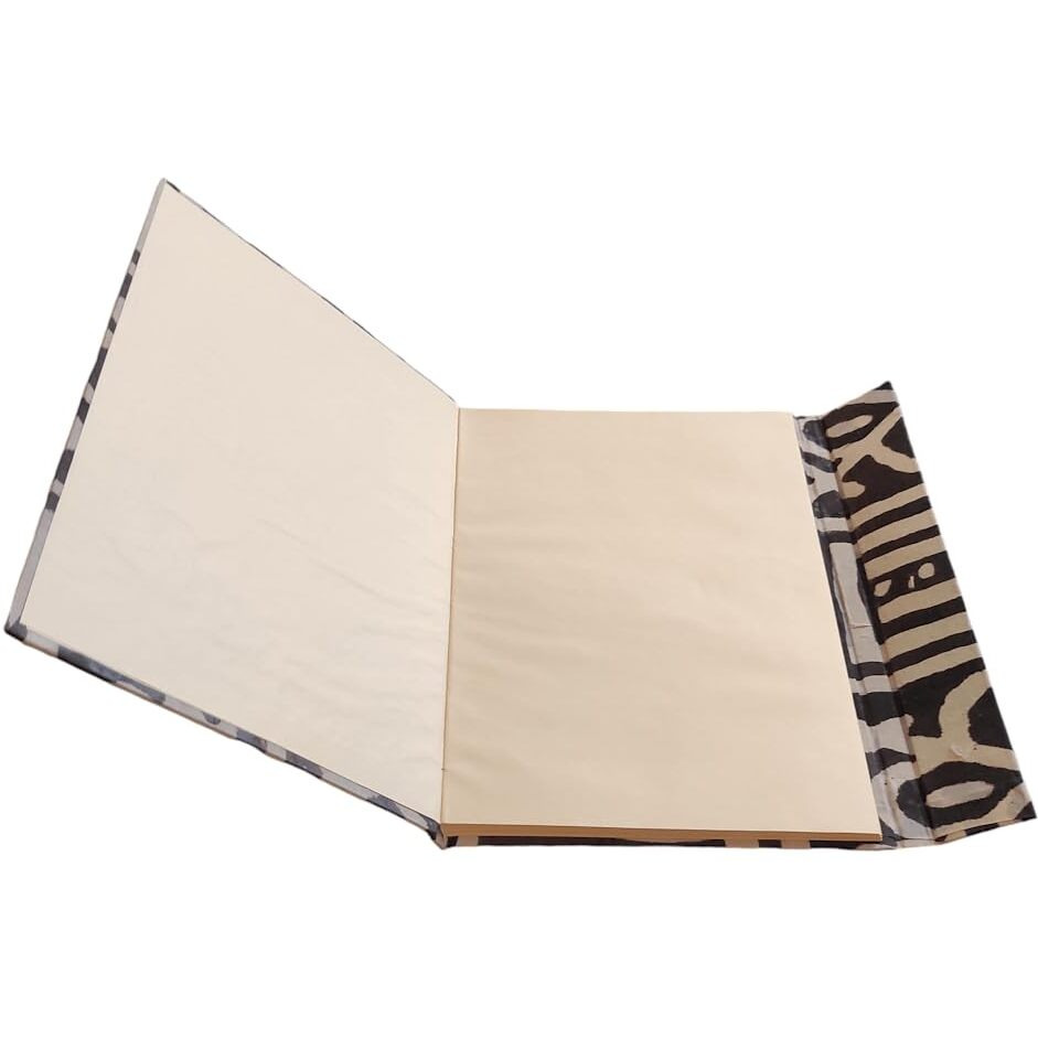 Ferra Indica Abstract Block Printed Hard Bound Fabric Sketch Books, A4 Doodle Book Handcrafted Fabric Cover, For Sketching And Writing (Dark Brown- Beige)