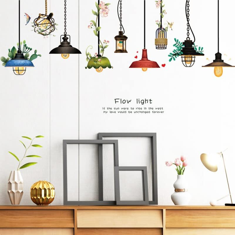 Jaamso Royals Hanging Lamp Design And Flamingo Bird Photo Frame Design Vinyl Home Dcor Wall Sticker (Set Of 2 Wall Sticker Sheet)
