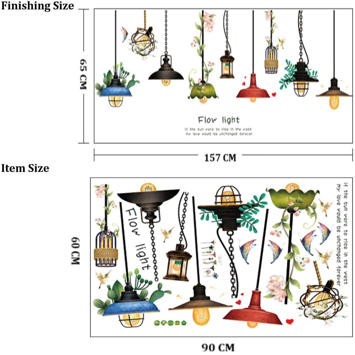 Jaamso Royals Hanging Lamp Design And Flamingo Bird Photo Frame Design Vinyl Home Dcor Wall Sticker (Set Of 2 Wall Sticker Sheet)