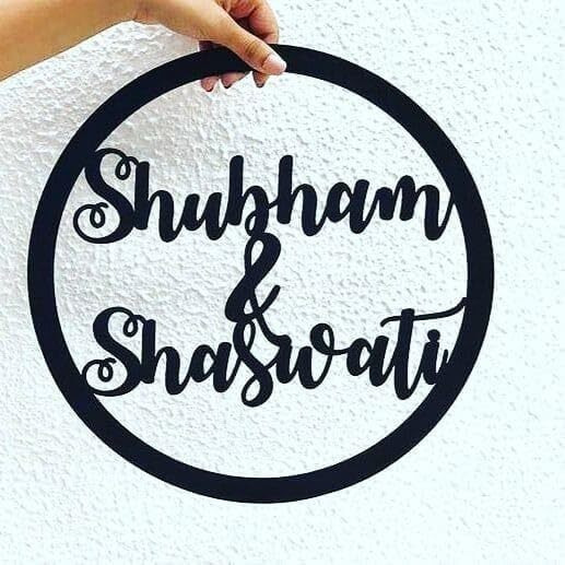Sure Laser Cut Personalized Acrylic Couple Name Wall Hanging For Birthday Anniversay Wedding And Valentine Day Gift 12X12 Inch, Medium, Gold Shining