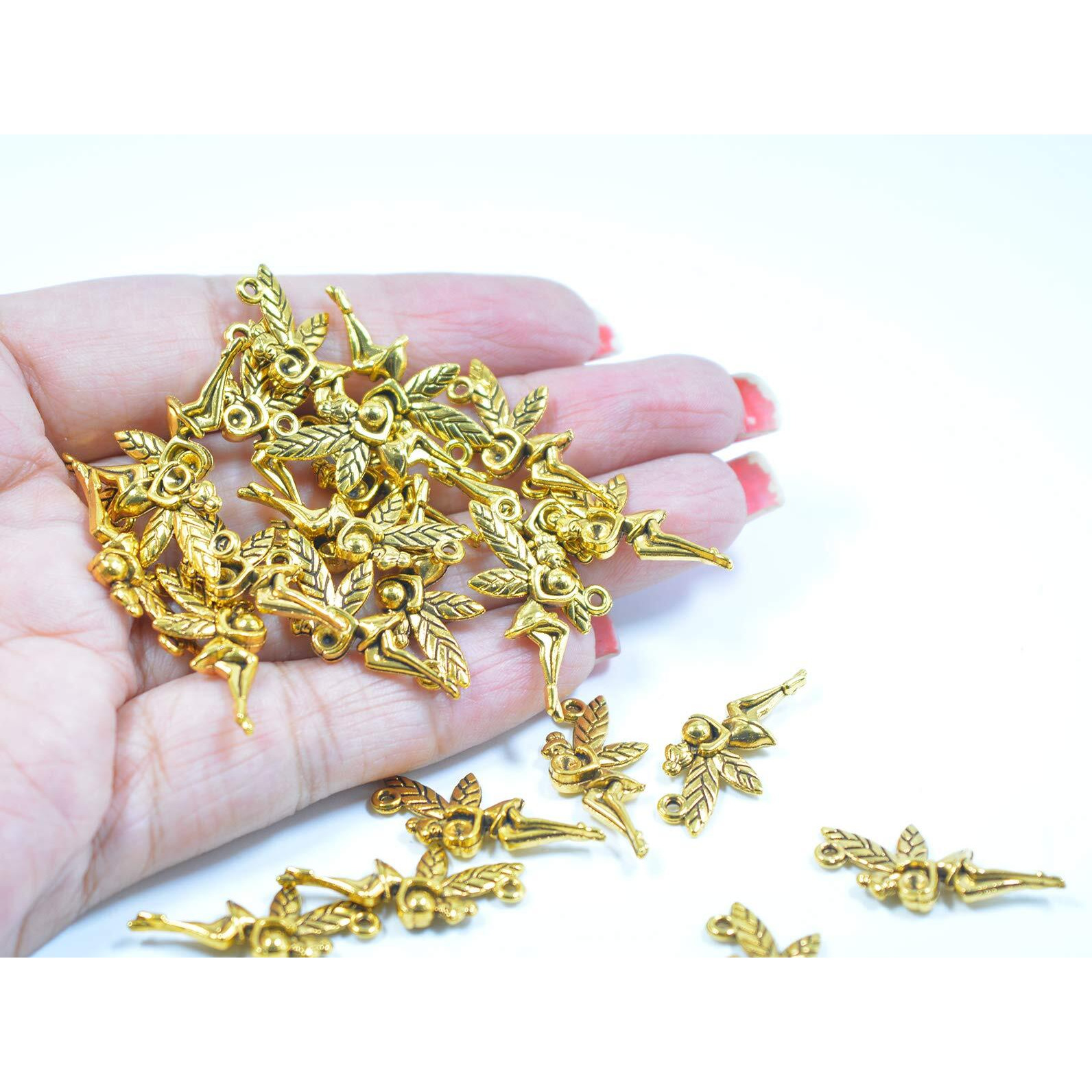 Aashya Mayro Combo Of 10 Dancing Fairy Angel Pendant Charms, Gold Plated Metal Charms For Jewellery Bracelet, Necklace, Pendant, Making And Crafts Work.