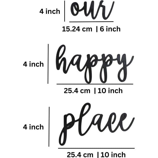 Meraki Mart Our Happy Place Sign Designed Art Of Wood Wall Hanging Decor Plaque Sculptures Black Wall Decoration Round Contemporary Home, Bedroom, Bathroom, Office, Cafe (Pack Of 3, 12 Inches)