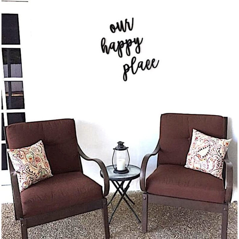 Meraki Mart Our Happy Place Sign Designed Art Of Wood Wall Hanging Decor Plaque Sculptures Black Wall Decoration Round Contemporary Home, Bedroom, Bathroom, Office, Cafe (Pack Of 3, 12 Inches)