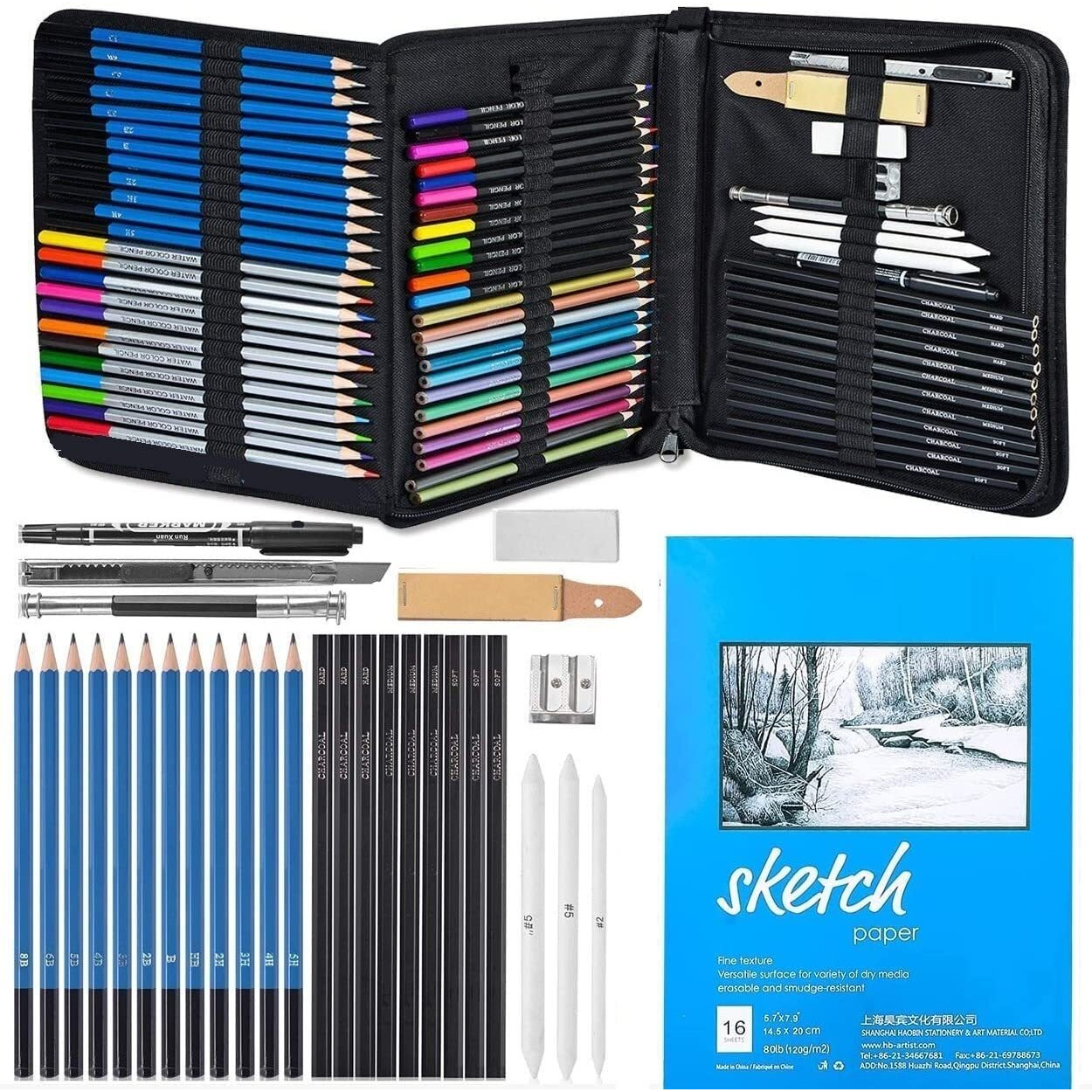 Corslet Professional 72 Art Graphite Water Colour Pencils Set Sketch Book Charcoal Metallic Watercolor Pencil Sketching Kit For Artist Kit With Case Beginners Painting Kit Coloring Set Drawing Kit