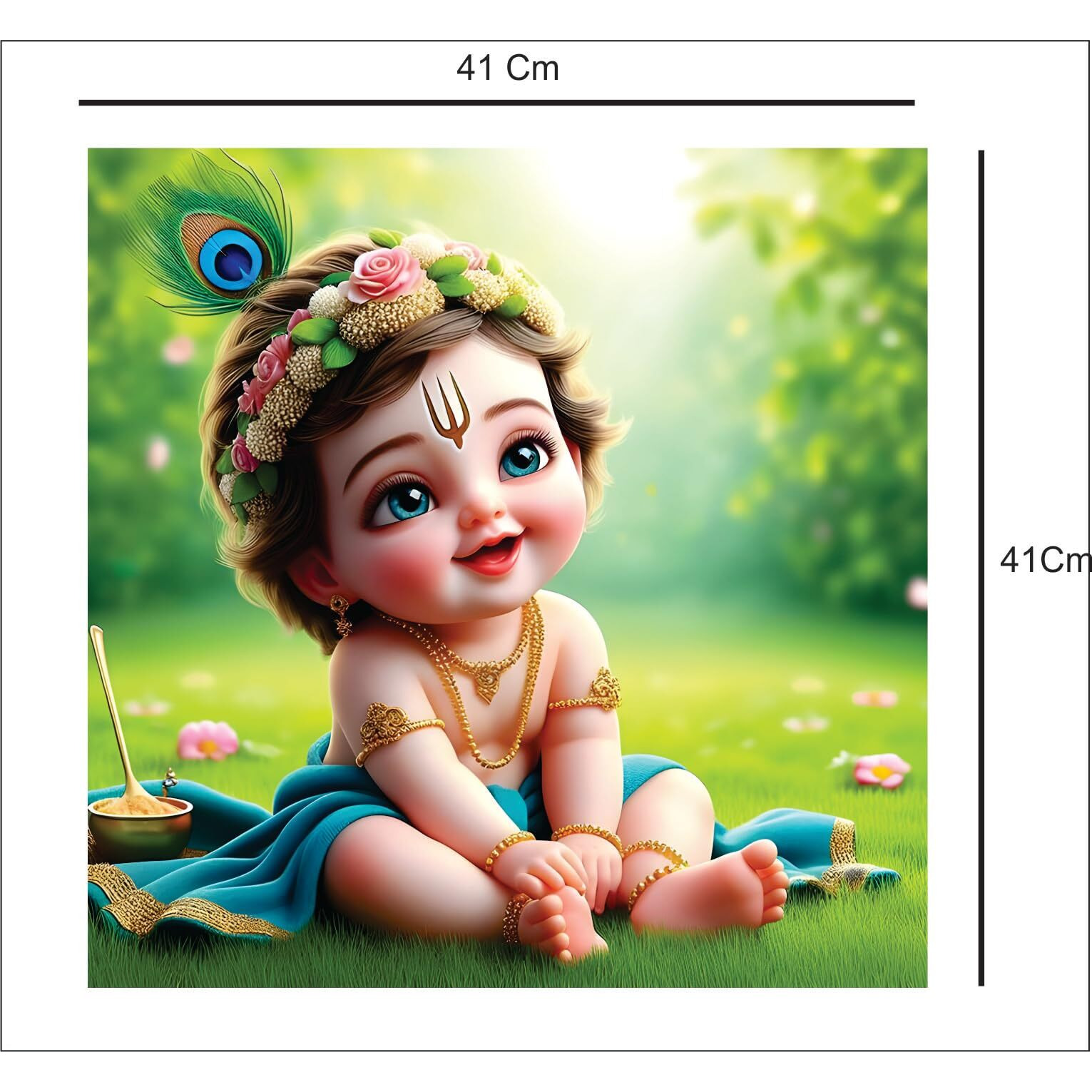 Anabia Decor Baby Krishnaseat On Garden God Wall Poster For Pooja Room,Office,Bedroom,Living Room (Size -45 Cm X 45 Cm)