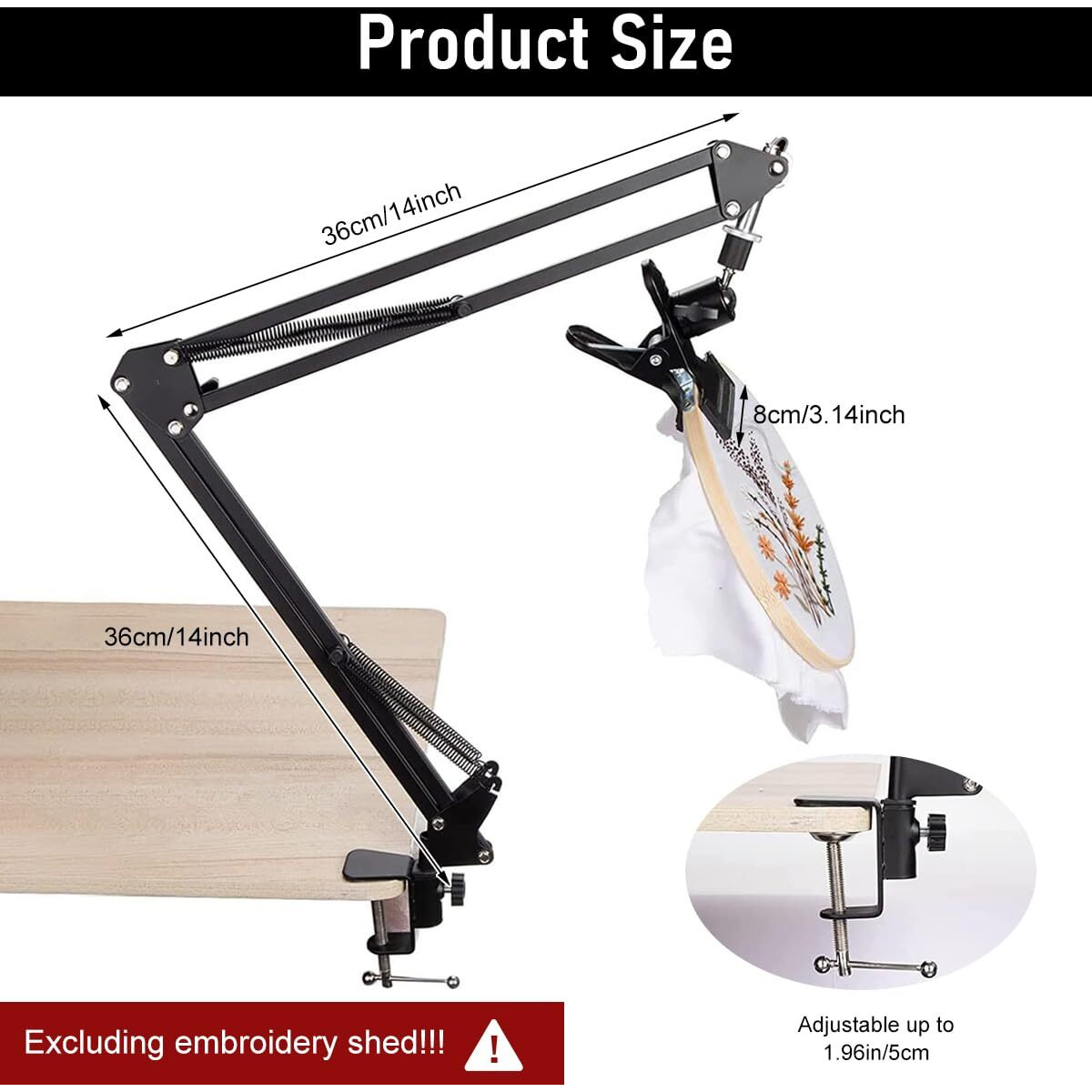 Hasthip Embroidery Hoop Holder Metal Embroidery Hoop Stand 360 Adjustable Embroidery Stand Retractable Arm Design Screw Fixing Desk Embroidery Hoop Stand Third Hand For Diy Embroidery Craft.