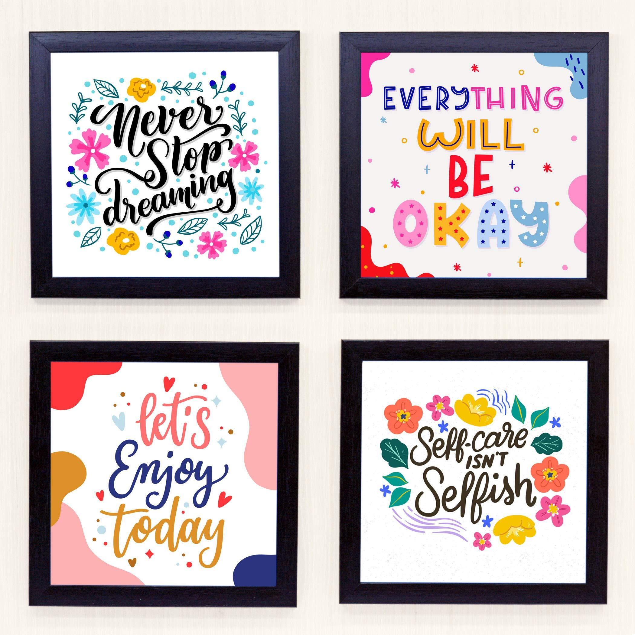 Ajanta Royal Set Of 4 Big Motivational Uv Coated Home Decorative Gift Item Framed Painting 19 Inch X 19 Inch, Black (8" X 8" Inch, Qt-07)