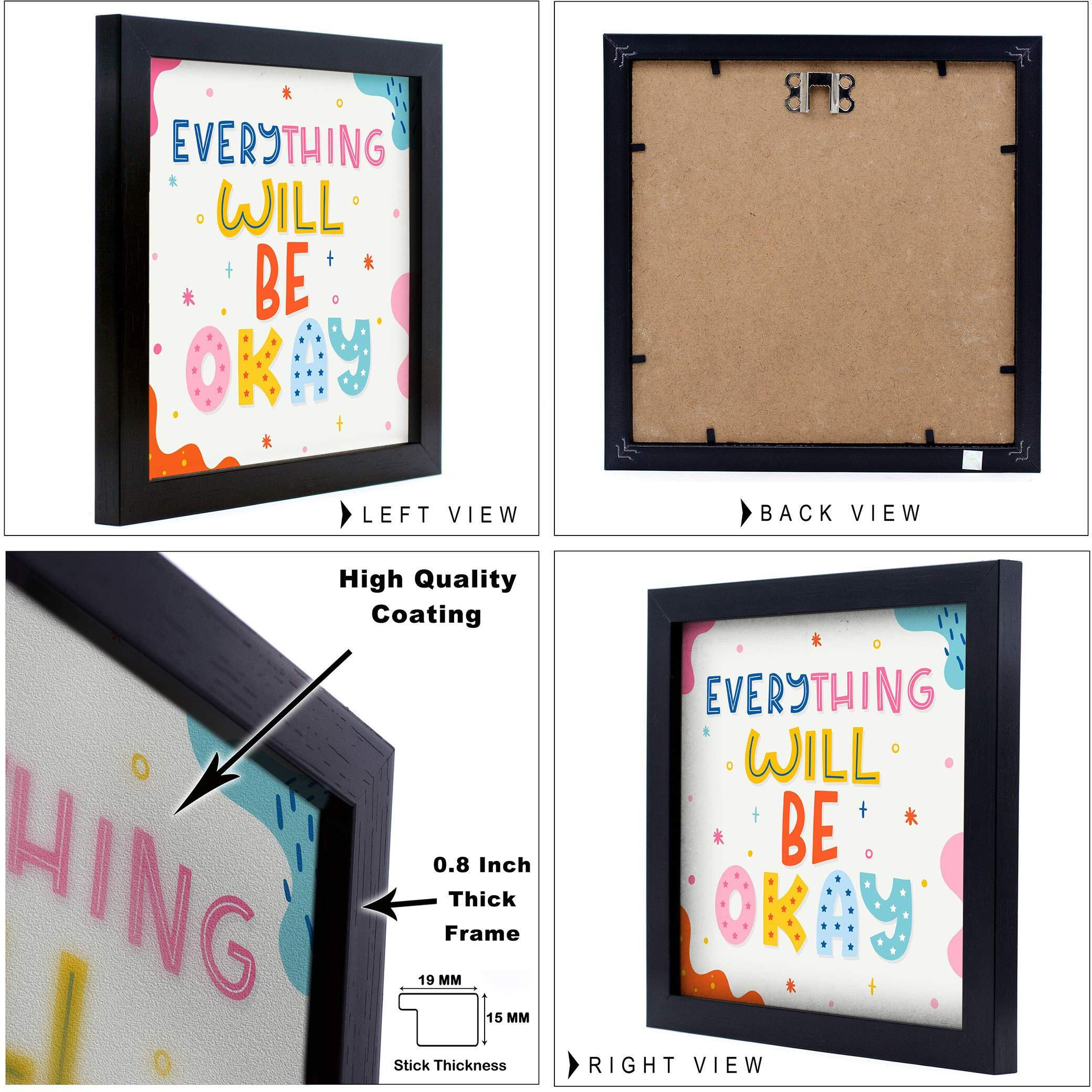 Ajanta Royal Set Of 4 Big Motivational Uv Coated Home Decorative Gift Item Framed Painting 19 Inch X 19 Inch, Black (8" X 8" Inch, Qt-07)