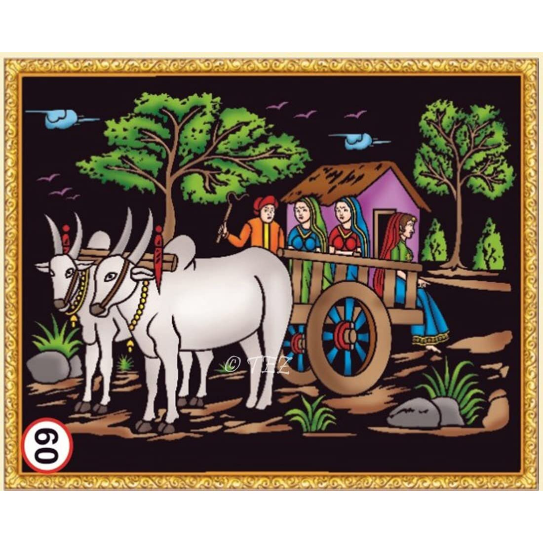 Tez Diy - Emboss Painting Kit, Bullock Cart, Medium(13X19 Inch), Design No. 60