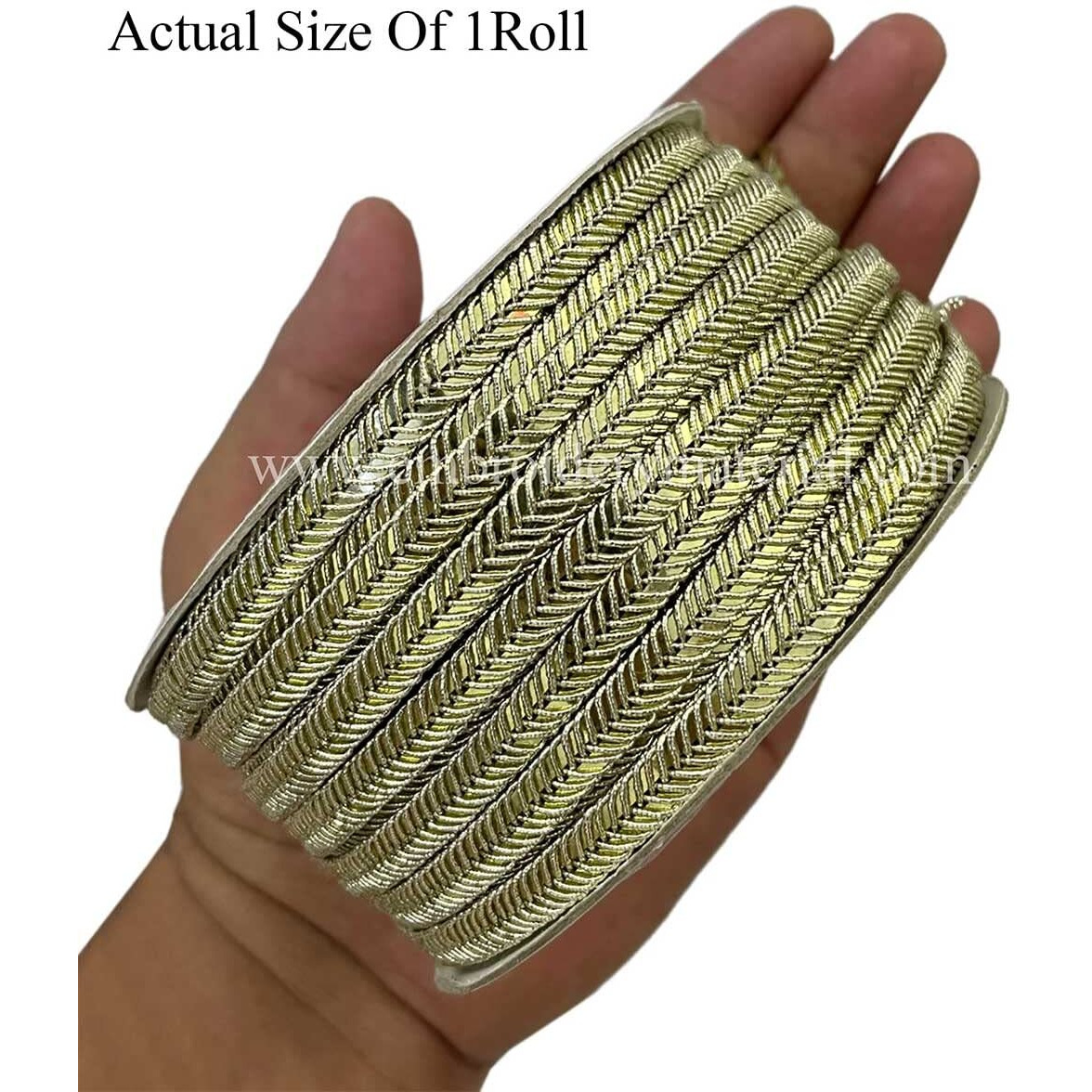 Embroiderymaterial Zari Trim Laces And Borders Material For Saree, Dupatta, Blouse, Kurti & Other Dresses (2 Rolls, 1Roll/Color, 17 Meters/Roll, Multicolor & Beige Gold)