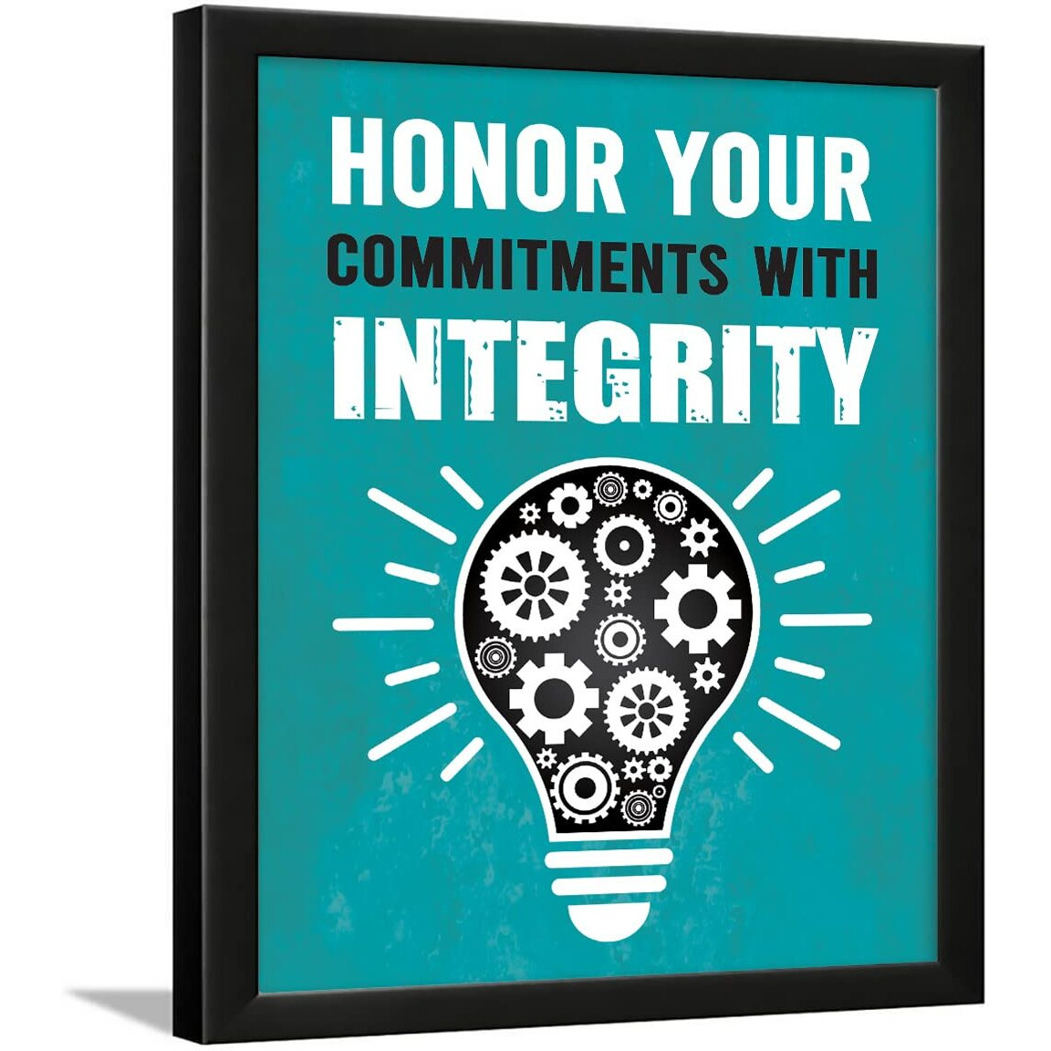 Chaka Chaundh - Motivational Quotes Frames - Framed Posters - Work Performance Quotes Frames For Office, Student, Entrepreneur - Quotes Wall Frames - Posters With Frame (Commitments With Integrity - Cyan)