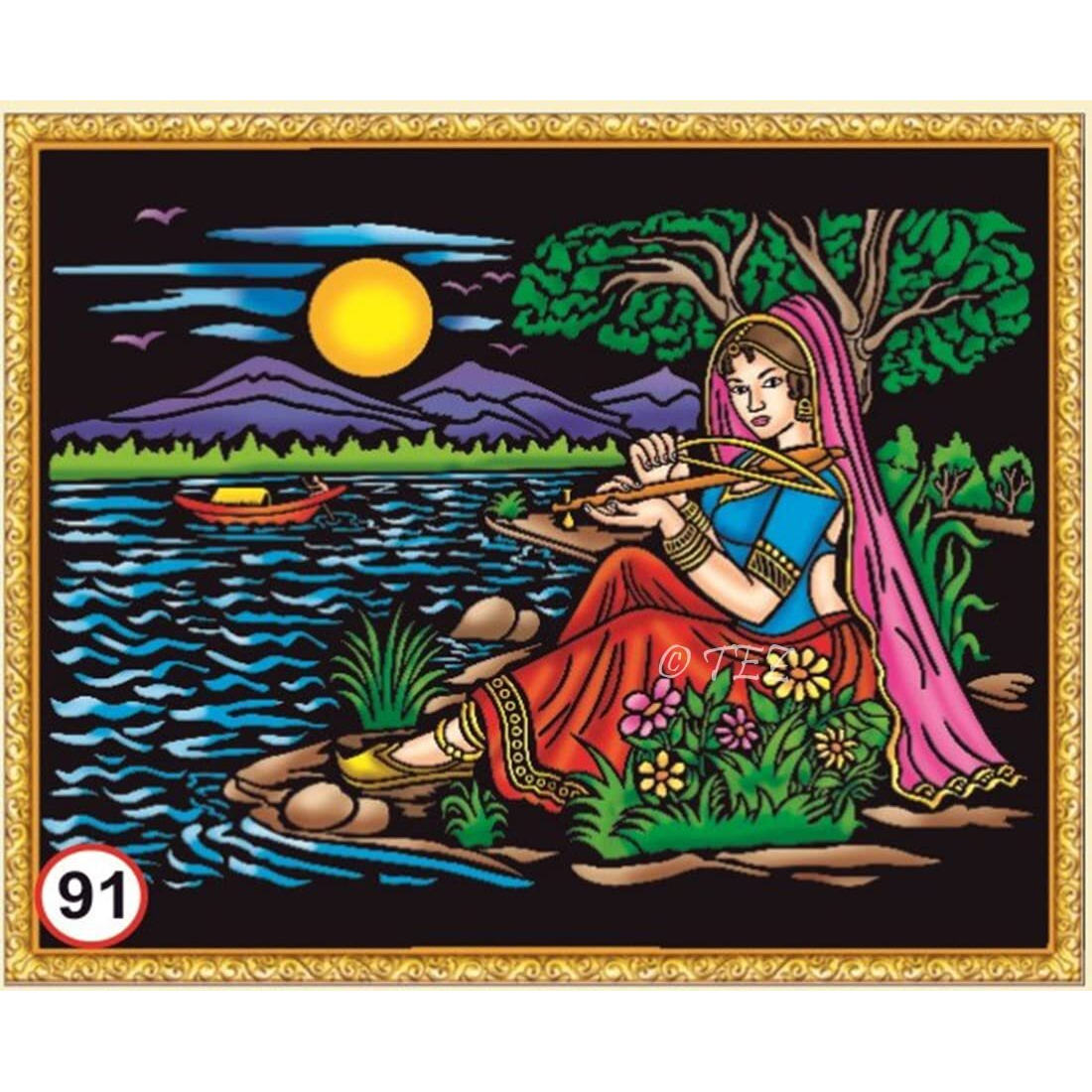 Tez Diy - Emboss Painting Kit, Ektar Playing Lady, Medium(13X19 Inch), Design No. 91
