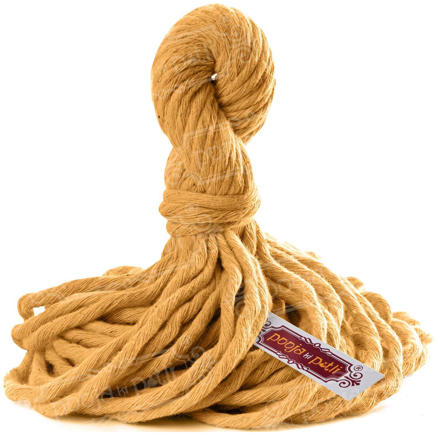 Pooja Ki Potli 4Mm Single Strand 100 Mtrs Cotton Cord/Dori Thread For Macrame Projects (Turmeric Yellow)