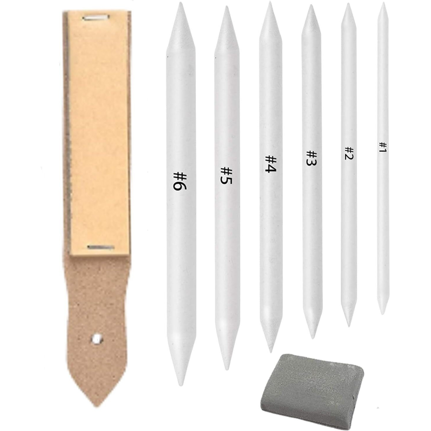 Qatalitic 6 Pcs Blending Paper Stumps Set With Sandpaper & Kneadable Art Eraser, Tortillons Paper Art Blenders & Sandpaper For Pencil Sharpener Pointer, Charcoal Sketch Drawing Tools, For Artists