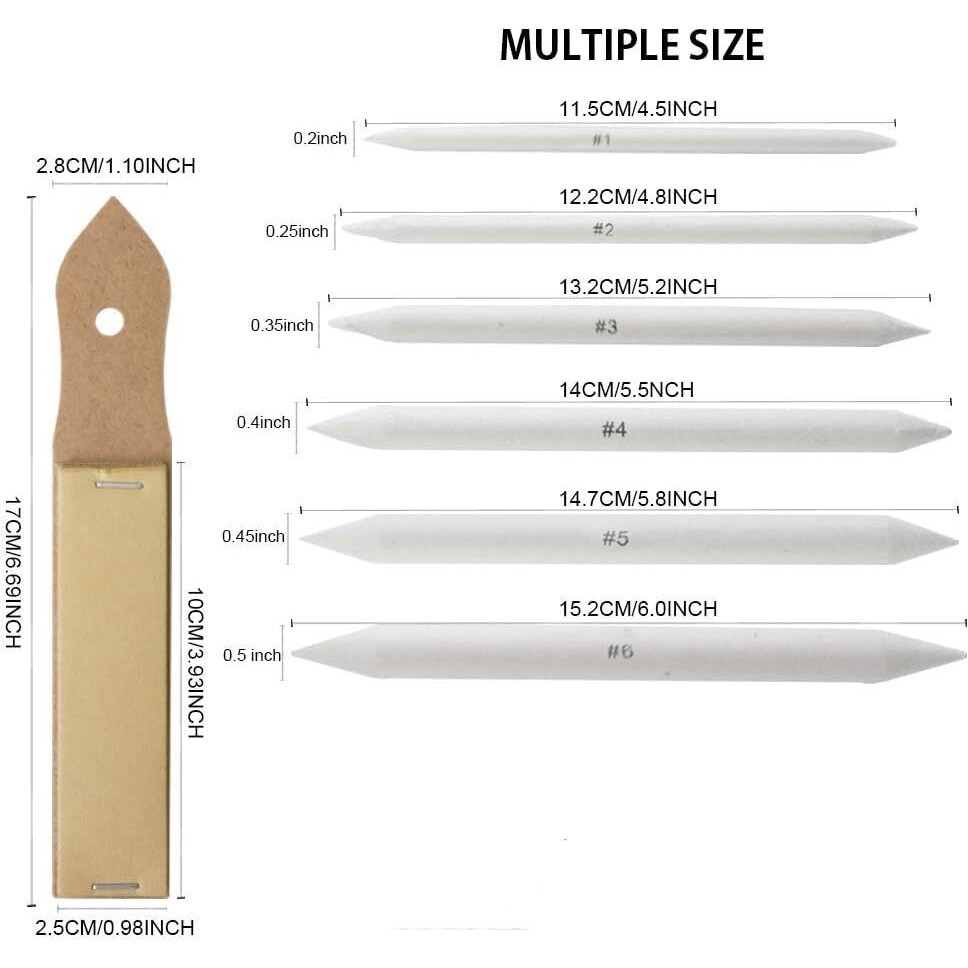 Qatalitic 6 Pcs Blending Paper Stumps Set With Sandpaper & Kneadable Art Eraser, Tortillons Paper Art Blenders & Sandpaper For Pencil Sharpener Pointer, Charcoal Sketch Drawing Tools, For Artists