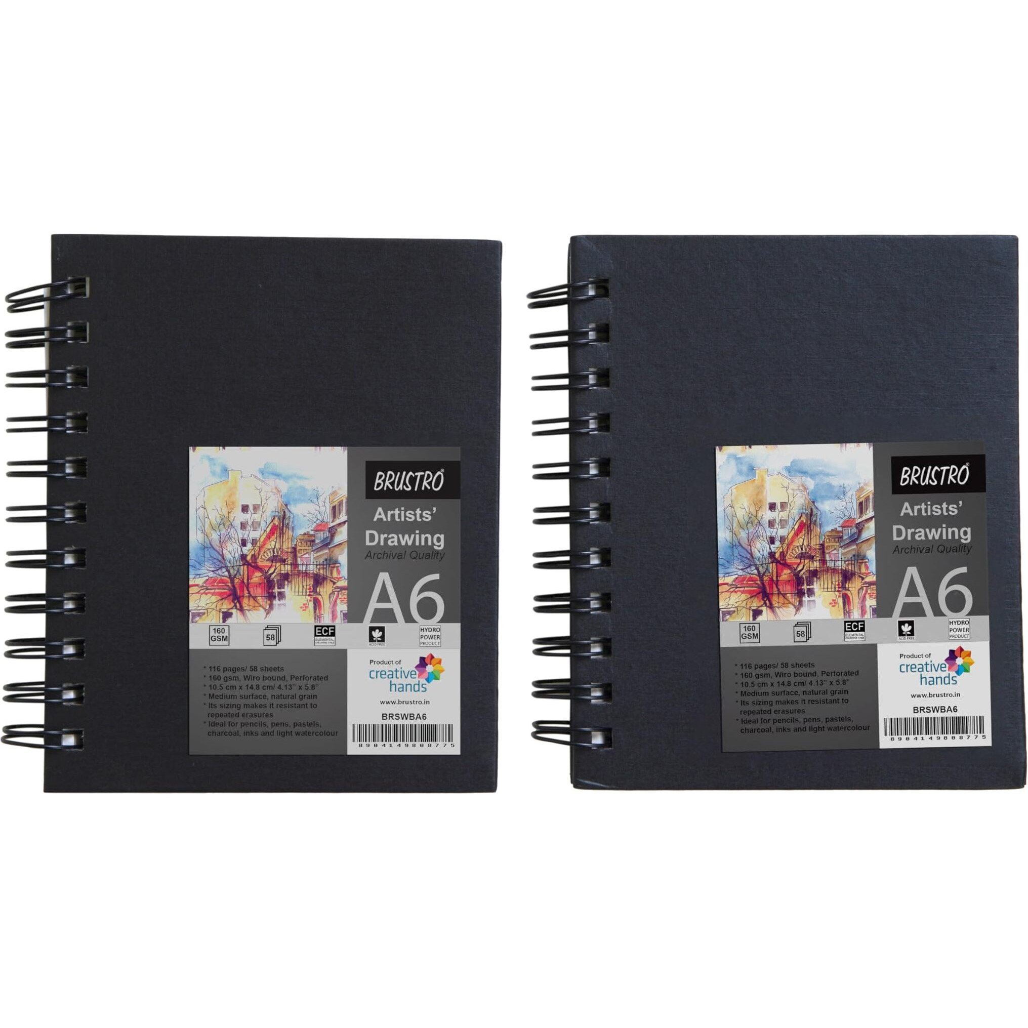 Brustro Artists Wiro Bound Sketchbook, A6 Size, 116 Pages, 160 Gsm (Pack Of 2) (Acid Free)