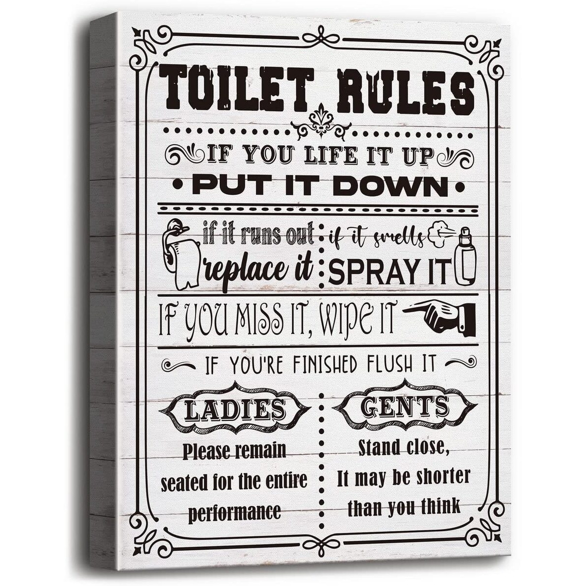 Bathroom Funny Canvas Wall Art Rustic Toilet Rules Prints Signs, Canvas Prints Poster Wall Art For Bathroom Laundry Room Decor, Print Hd Picture Artwork Home Decor, Size 12X15