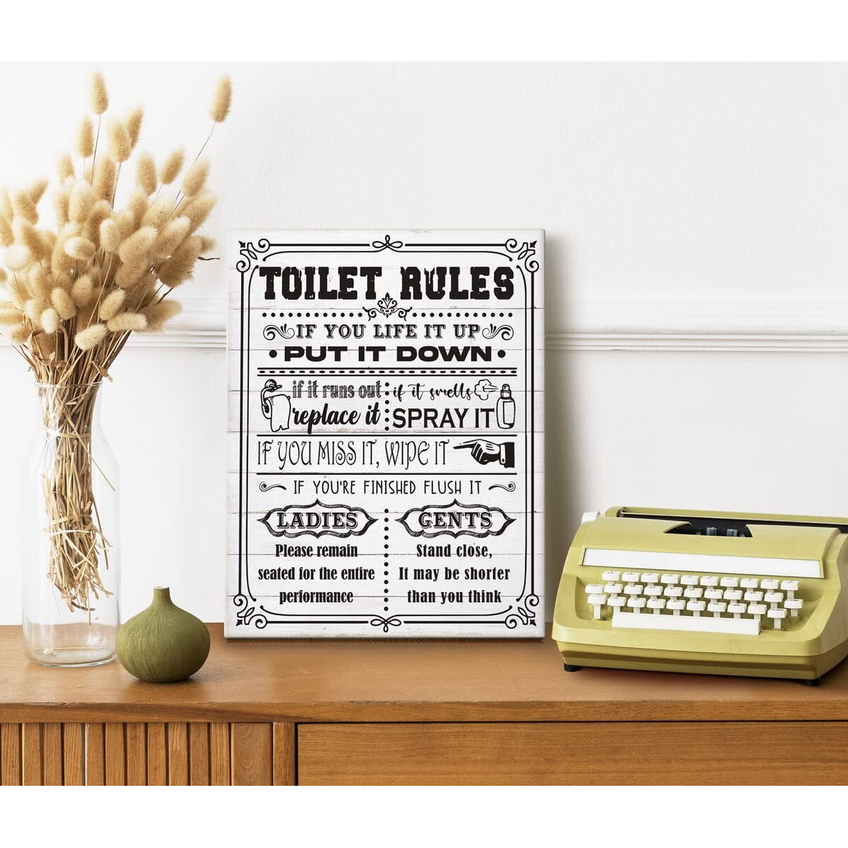 Bathroom Funny Canvas Wall Art Rustic Toilet Rules Prints Signs, Canvas Prints Poster Wall Art For Bathroom Laundry Room Decor, Print Hd Picture Artwork Home Decor, Size 12X15