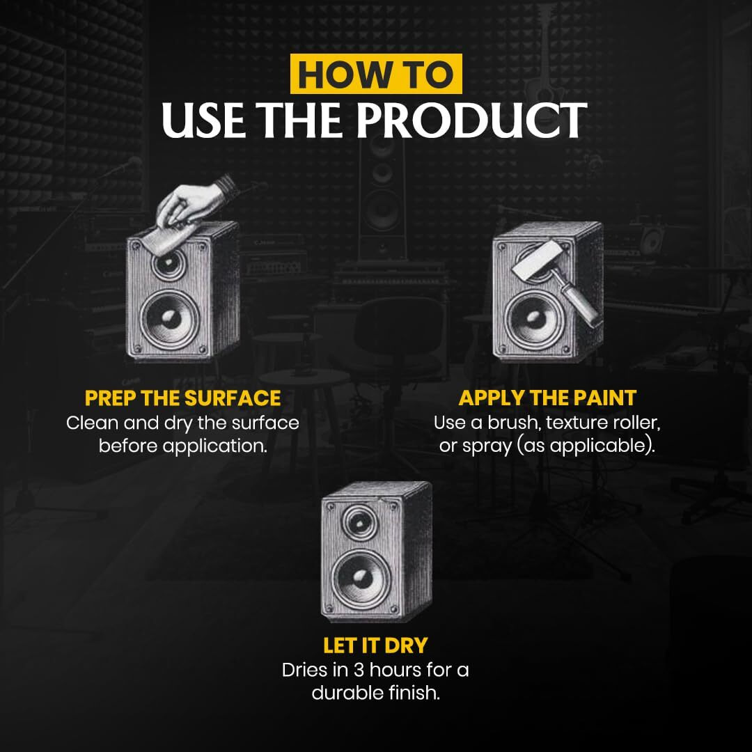 Granotone Roller Grade Speaker Cabinet Texture Coating Paint - Quick-Drying, Extra Coverage For Texturised Finish, Water-Based, Long-Lasting Foundation, Black, 5 Kg