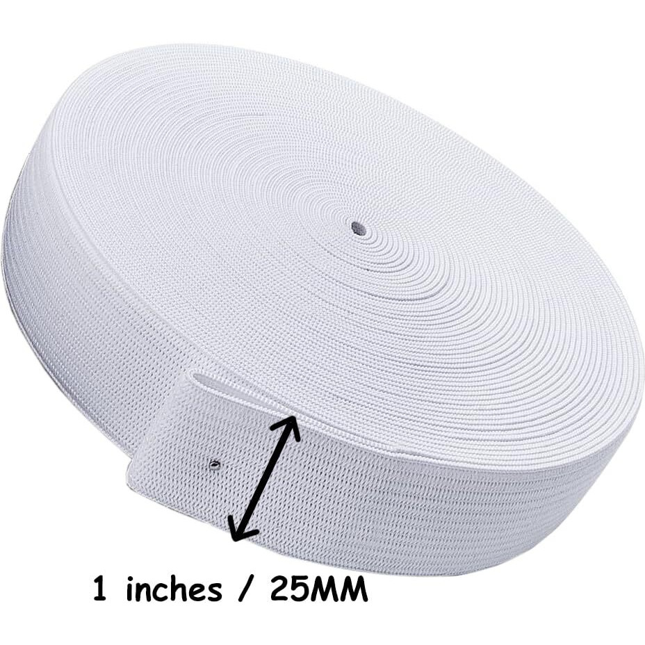 Widely Pure Braided Elastic Band White Elastic (1 Inch 30 Meters.White) Cord Heavy Stretch High Elasticity Knit Elastic Band, Ideal For Tailoring Sewing, Fashion Designing, Boutique, 25Mm