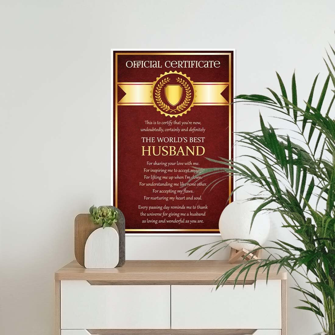 Artinkart- Best Husband Certificate, Husband Gift, Unique Gifts For Husband, Certificate Gift For Valentine Day, Anniversary, Birthday (Paper, 12X18 Inch, Multicolor, Unframed)