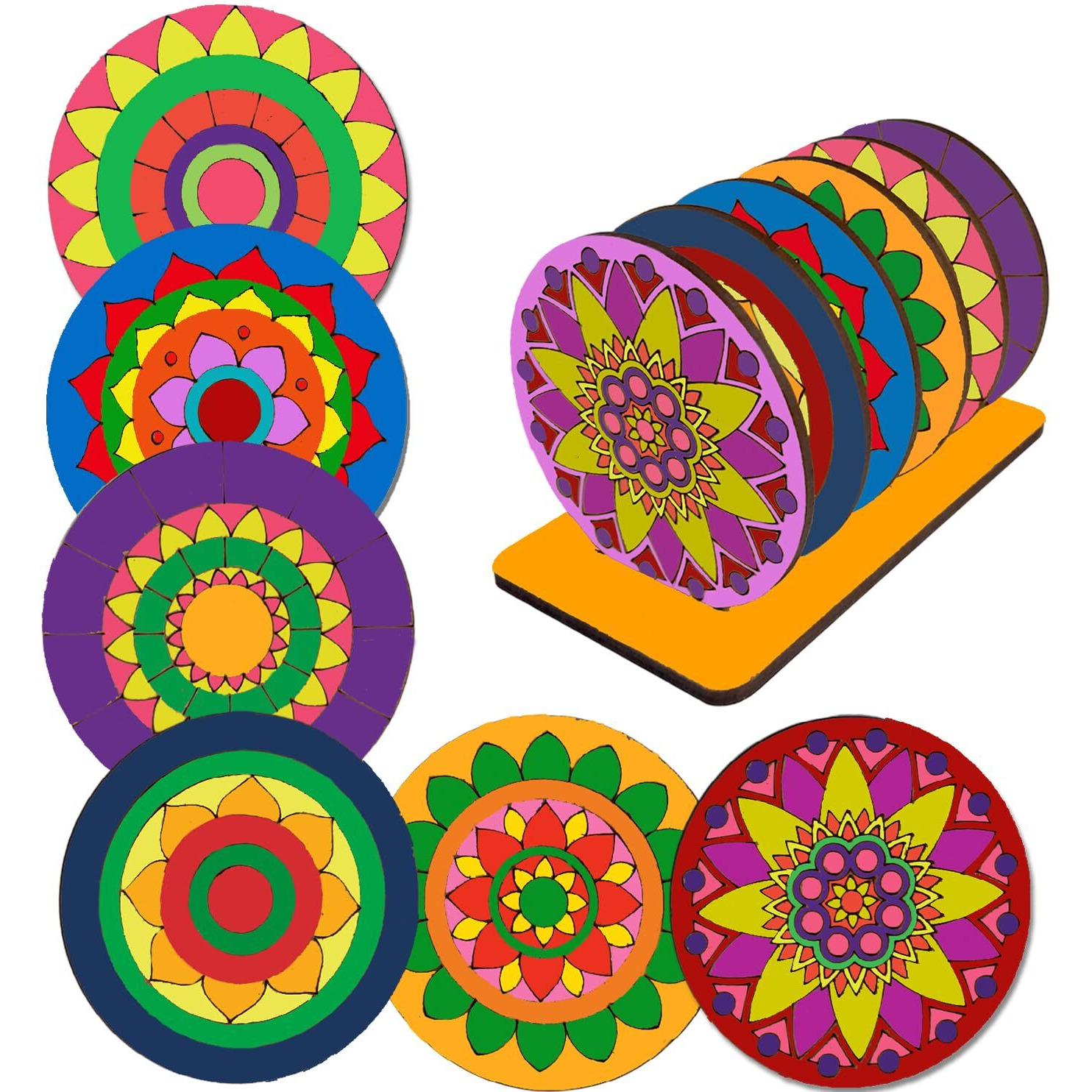 Kraftella Mandala Art Kit|Craft Materials For Mandala Art Painting Kit For Kids|Gifts For Girls Age 10-12|Gifts For Teenage Girls|Craft Kit Of Pack Of 6 Coasters With Colour Kit - Brown