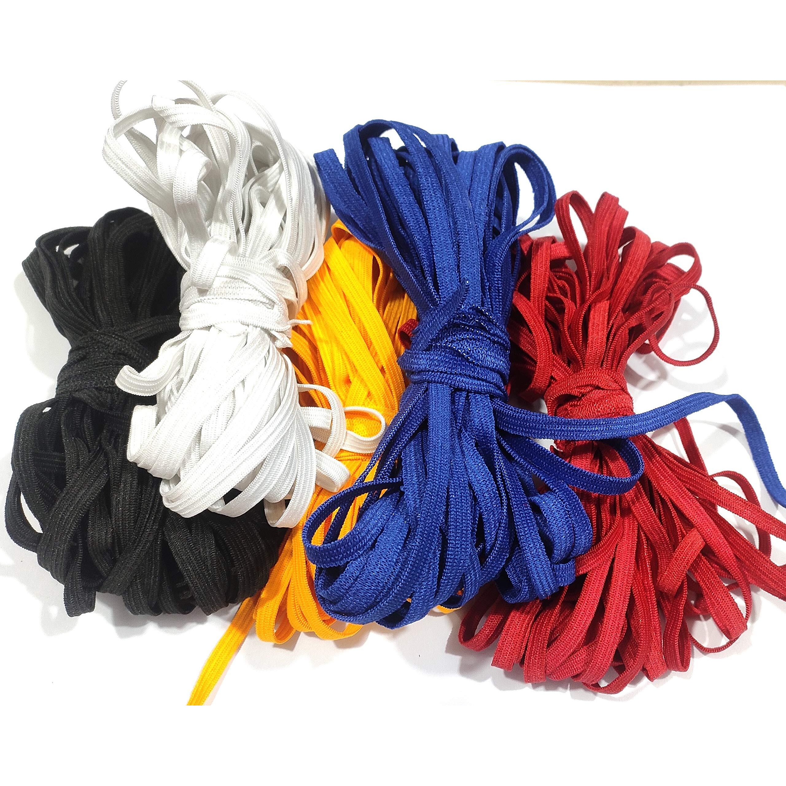 Omx 1/4 Inch Elastic 6 Mm Multicolour Elastic Rope For Sewing Crafting (5 Colours - 10 Mtr Each)