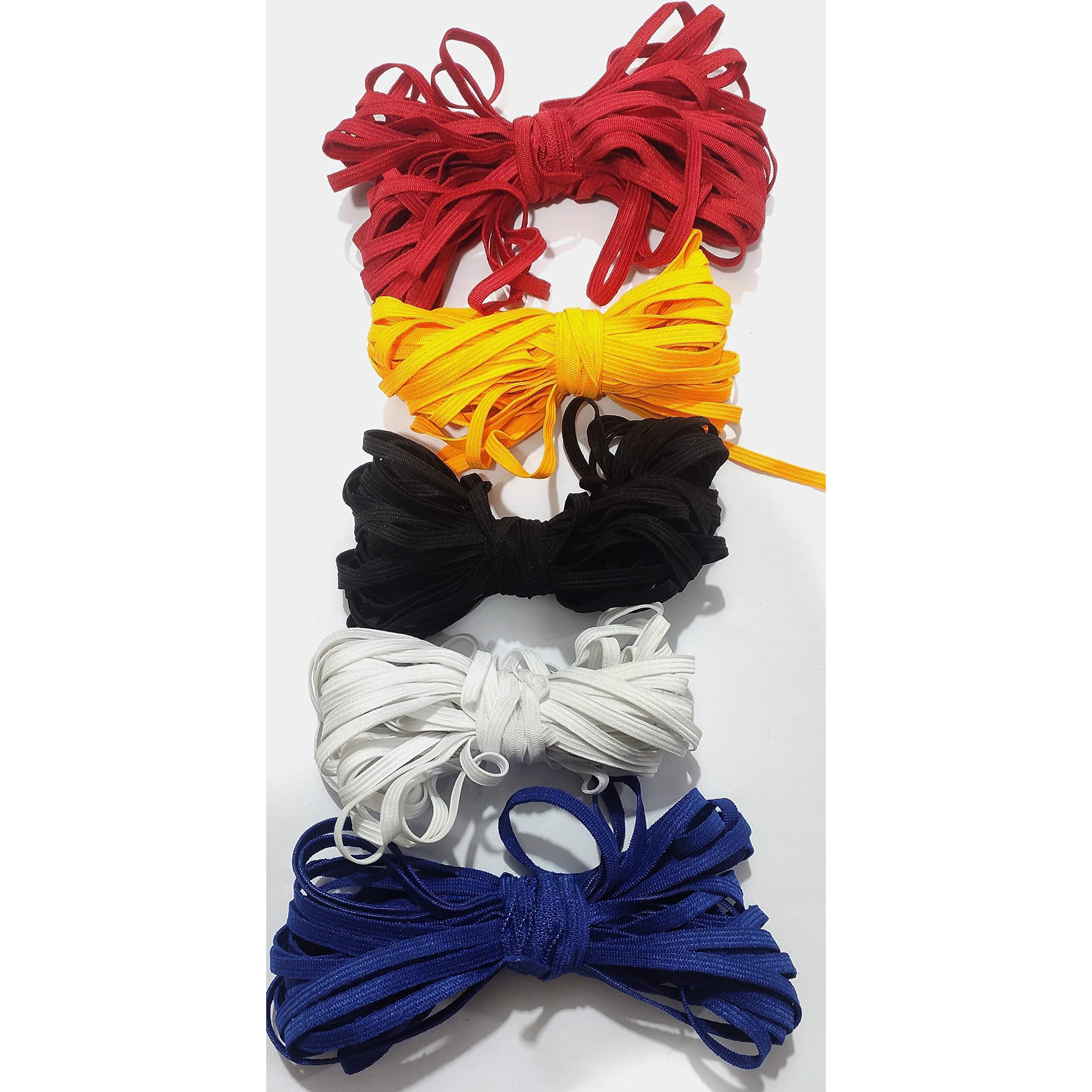 Omx 1/4 Inch Elastic 6 Mm Multicolour Elastic Rope For Sewing Crafting (5 Colours - 10 Mtr Each)
