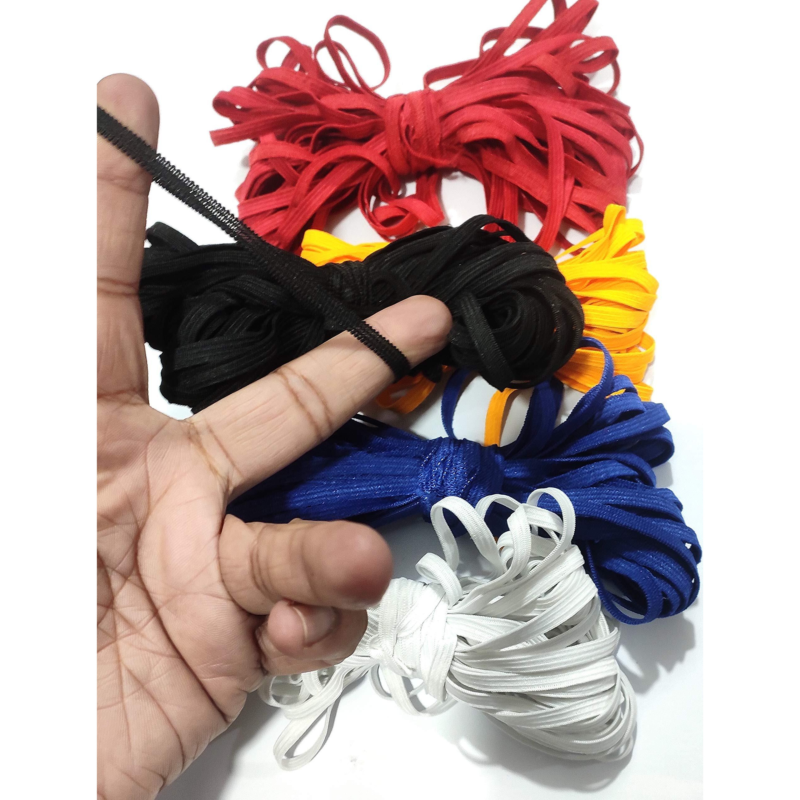 Omx 1/4 Inch Elastic 6 Mm Multicolour Elastic Rope For Sewing Crafting (5 Colours - 10 Mtr Each)
