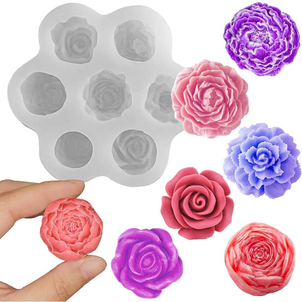 Zibuyu 3D Candle Mould, Soap Moulds For Soap Making 7-Chamber Assorted Flower Designed Silicone Mold Diy Hand Craft Floral Mold Food Grade Silicone Mold For Diy Chocolate, Scented Candle, Hand Soap
