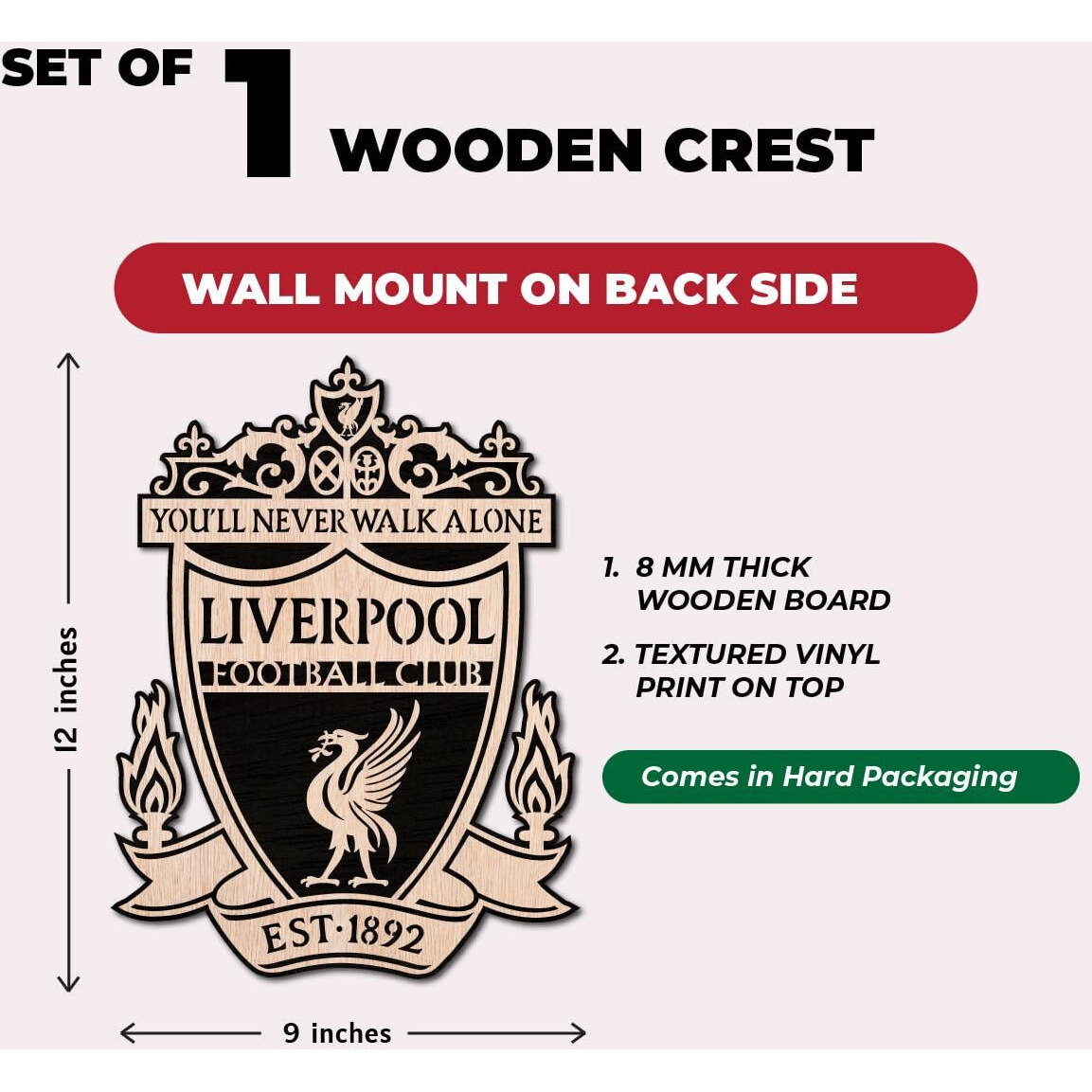 Tenorarts Liverpool Fc Merchandise Wooden Logo Crest Wall Hanging Accessories Decor Art Pieces With Matt Finish Wooden Texture (12 Inches X 12 Inches)