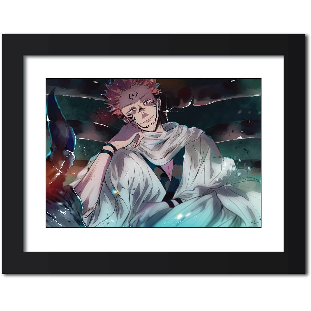 Tenorarts Sukuna Poster Jujutsu Kaisen Anime Laminated Poster Framed Painting With Matt Finish Black Frame (12Inches X 9Inches)